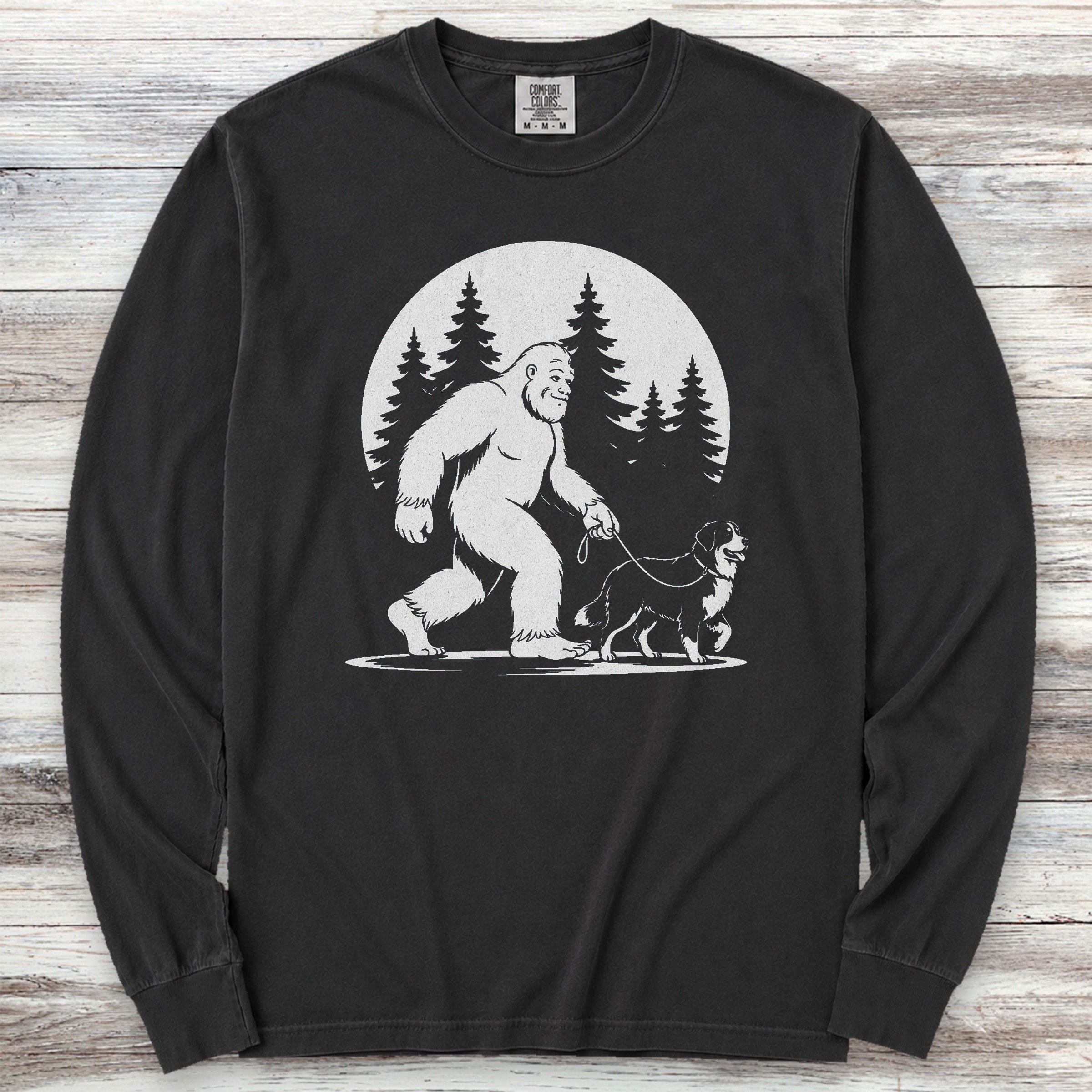 Bernese Mountain Dog Bigfoot Long Sleeve Tee - Black