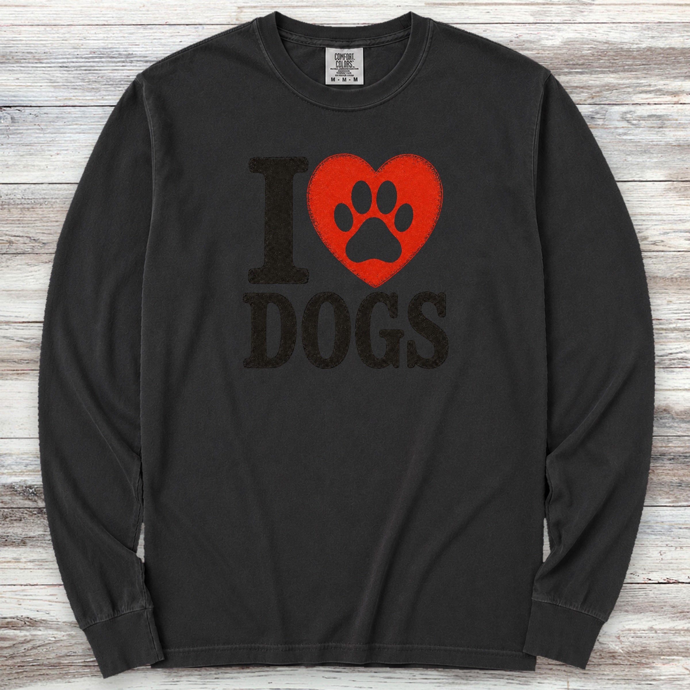 I Heart Dogs Long Sleeve Tee - Black