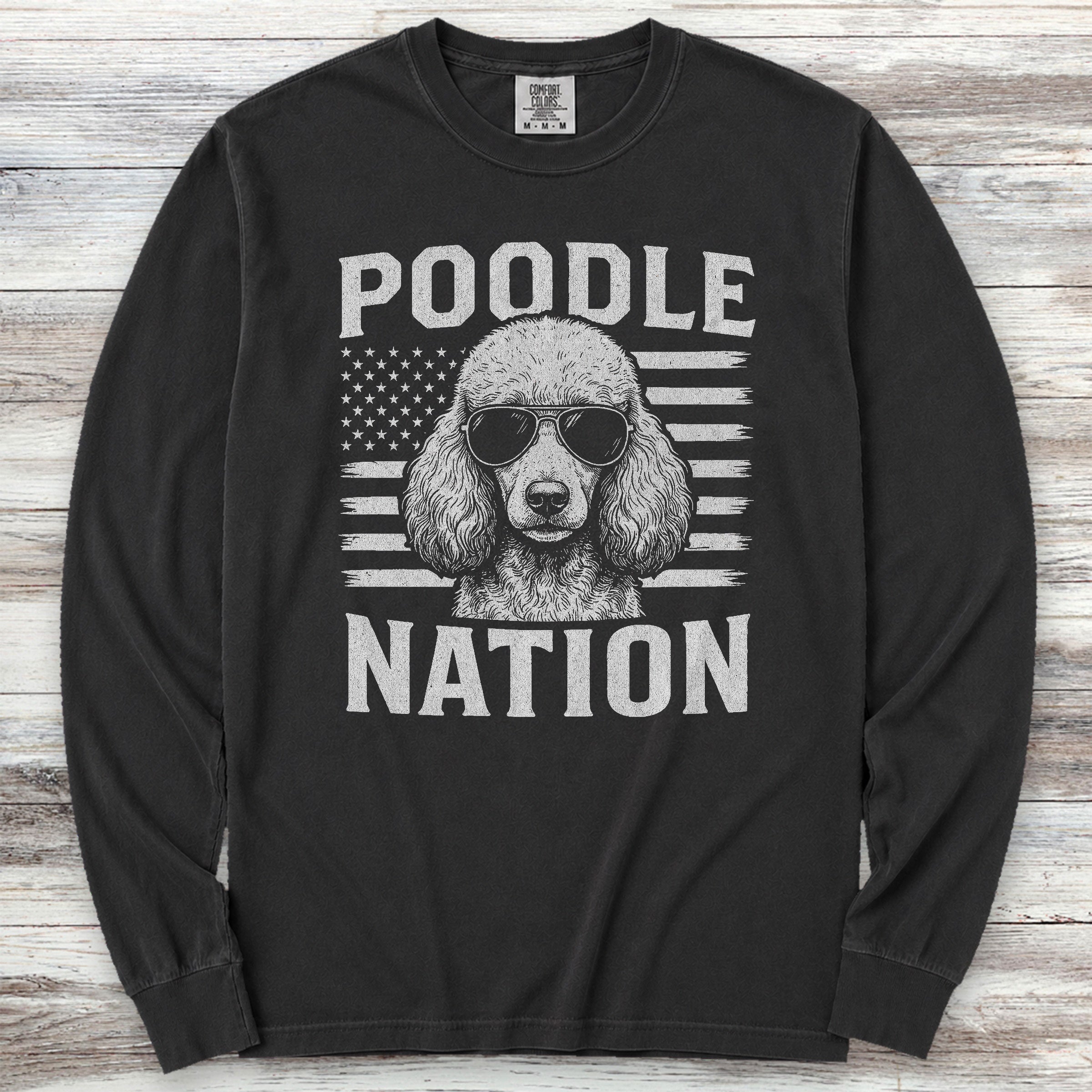 Poodle Nation Long Sleeve Tee - Black