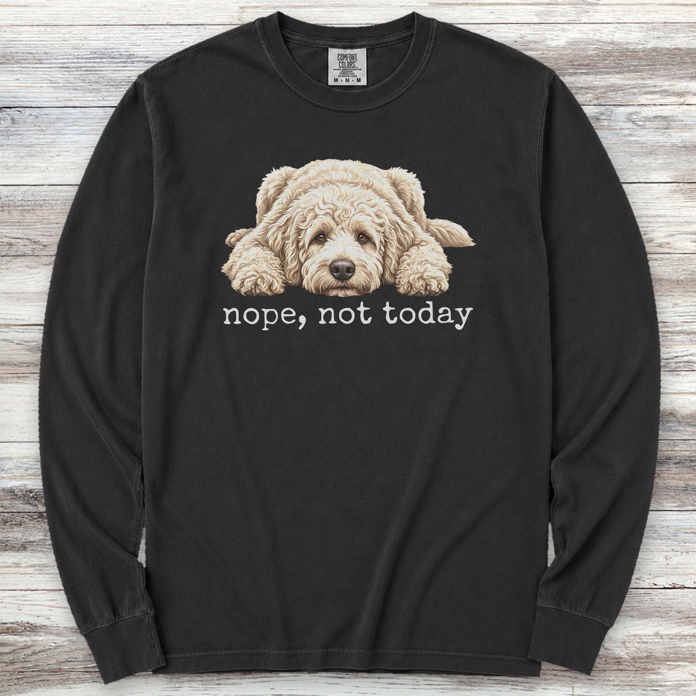 Goldendoodle Cream Nope Long Sleeve Tee - Black