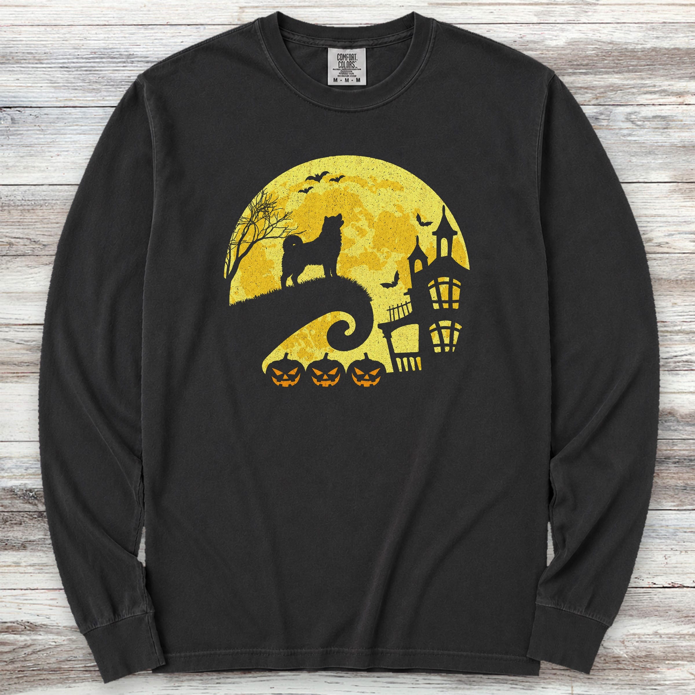 Akita Halloween Moon Long Sleeve Tee - Black