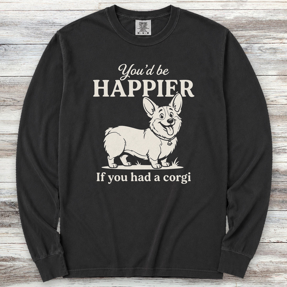 Corgi Happier Long Sleeve Tee - Black