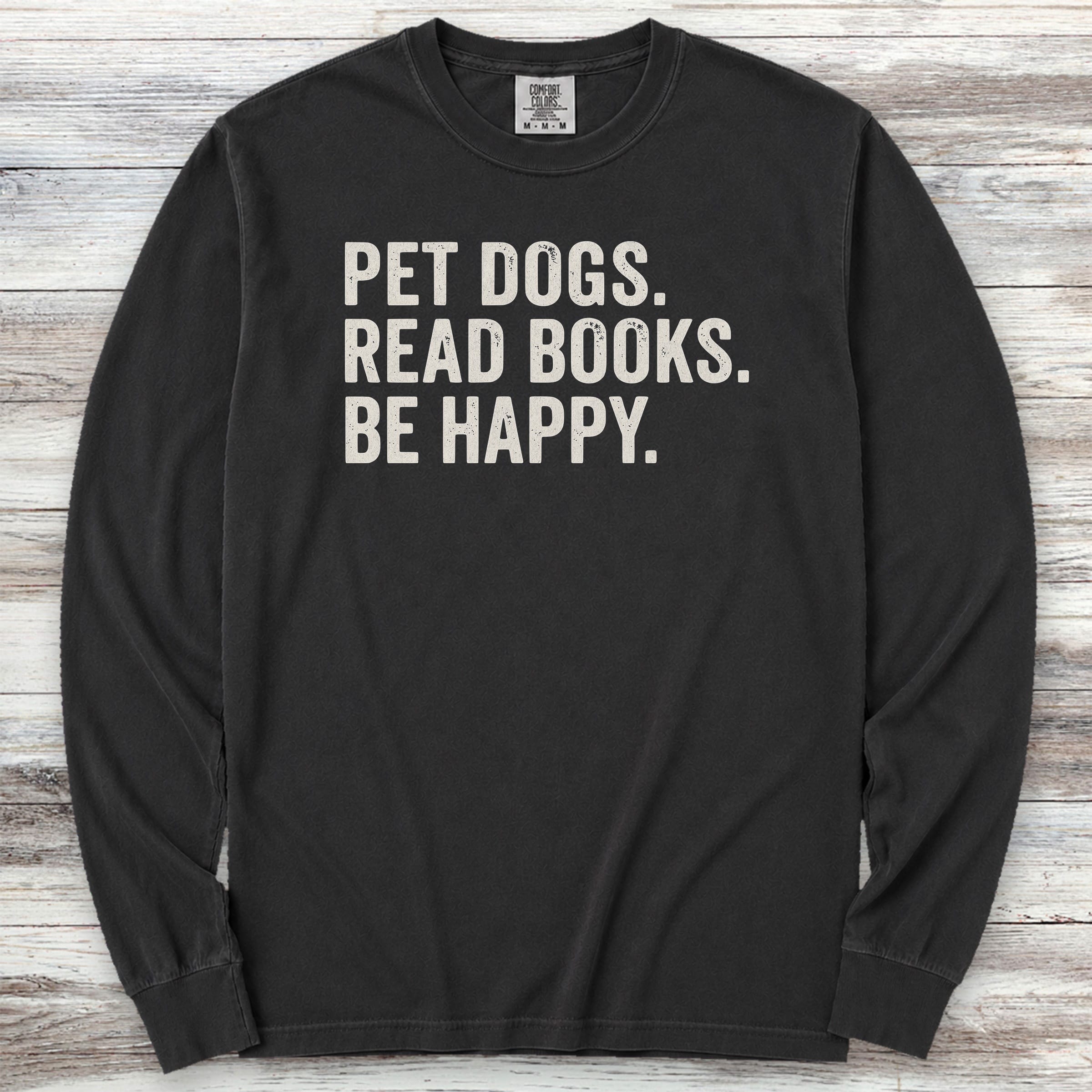 Dogs Books Happy Long Sleeve Tee - Black