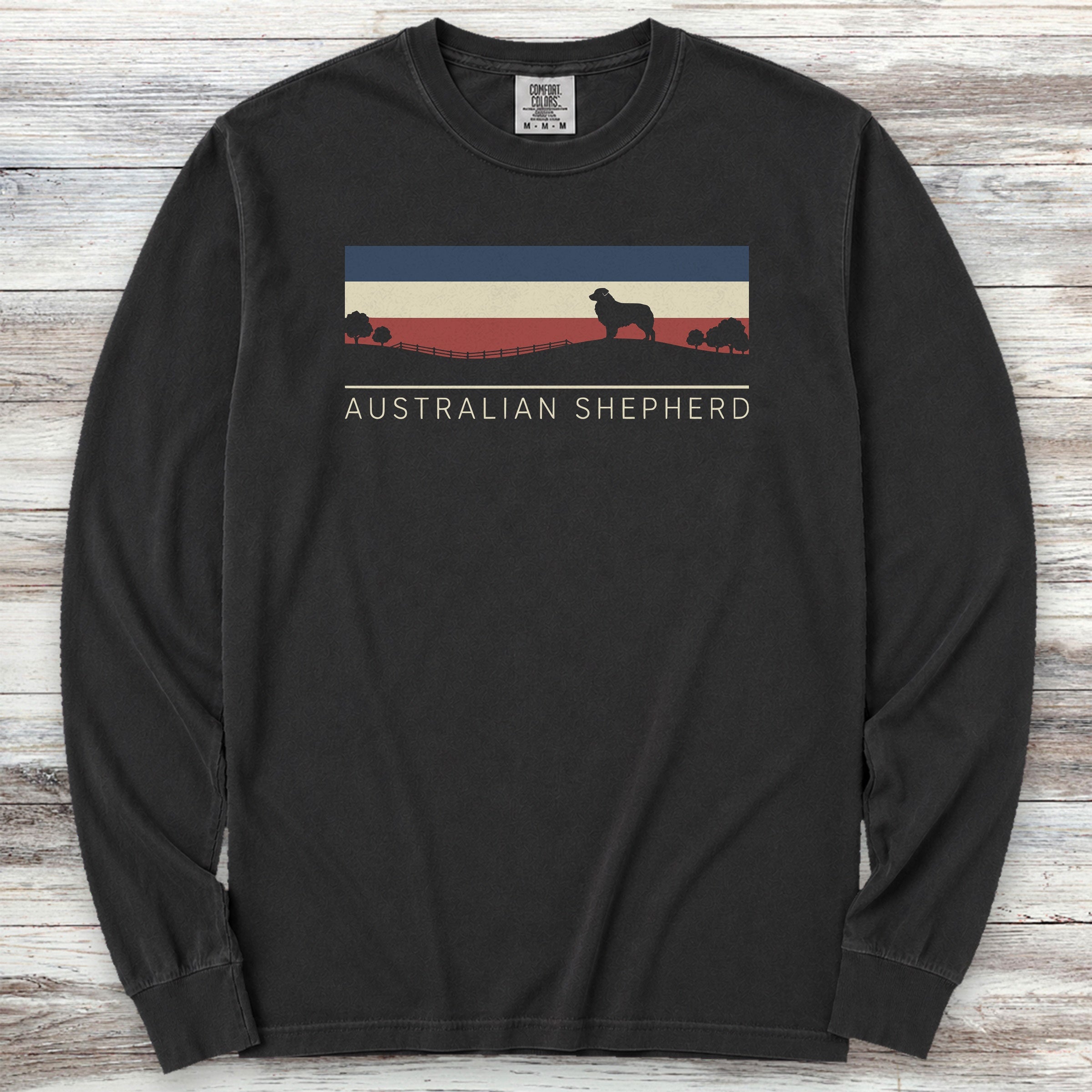 Australian Shepherd USA Sunset Long Sleeve Tee - Black
