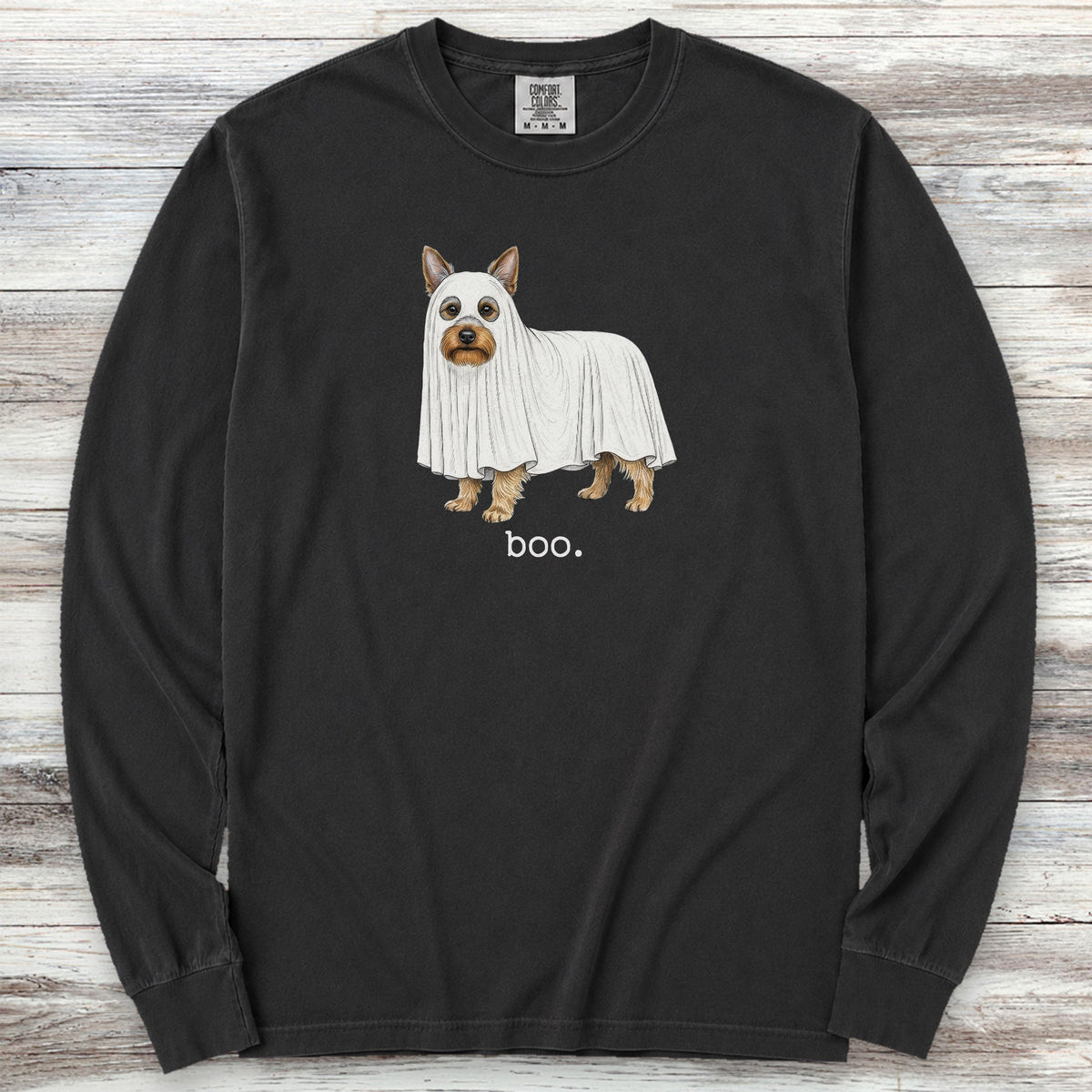 Silky Terrier Boo Long Sleeve Tee - Black