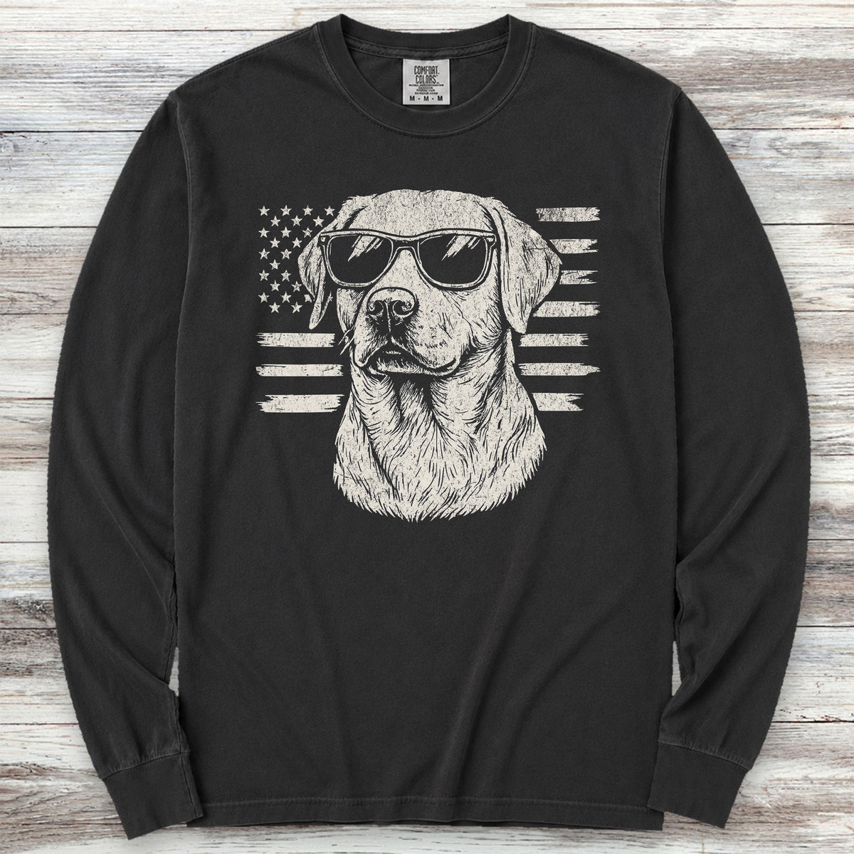 Labrador Retriever Flag Long Sleeve Tee - Black