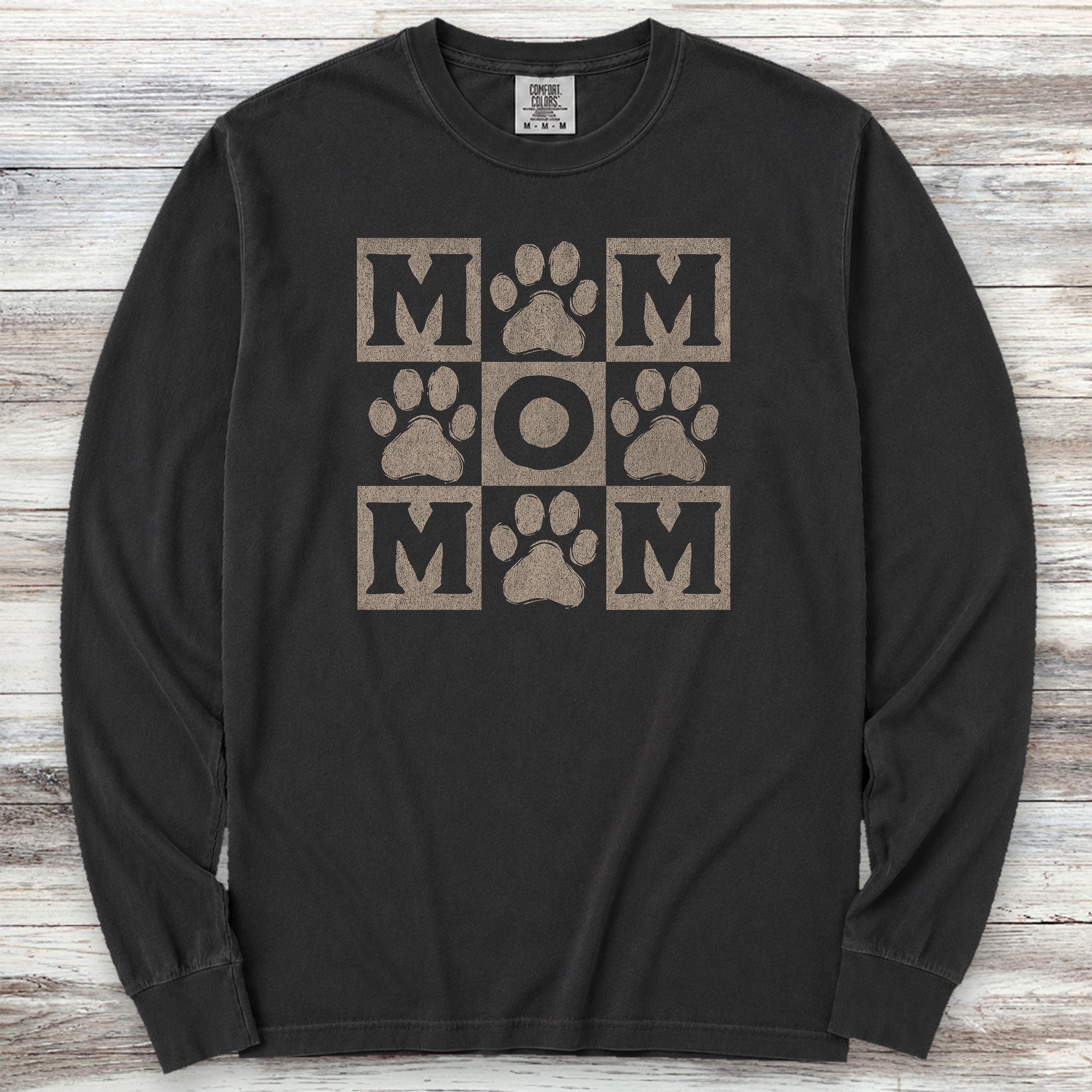 Paw Print Mom Long Sleeve Tee - Black