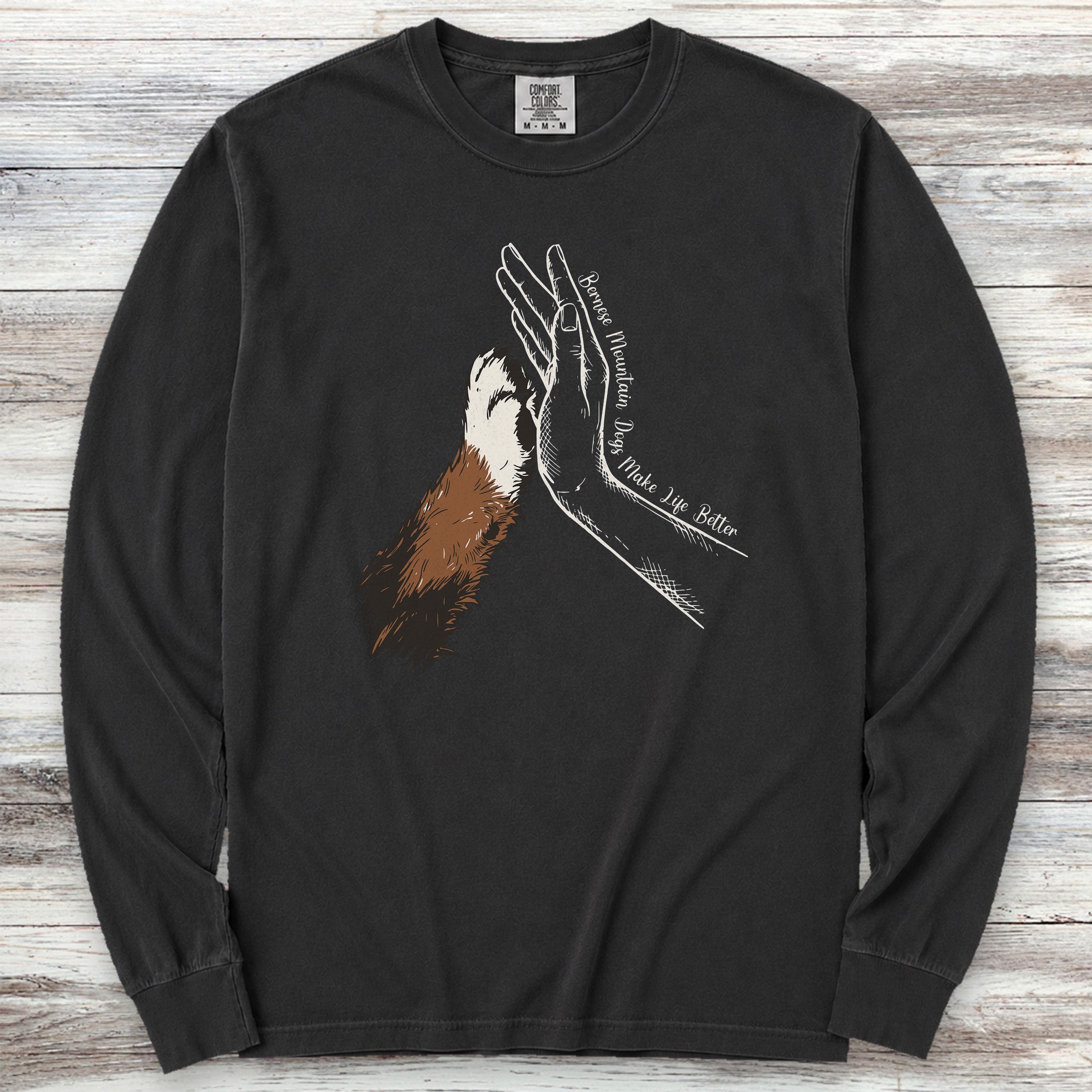 Bernese Mountain Dog Together Long Sleeve Tee - Black