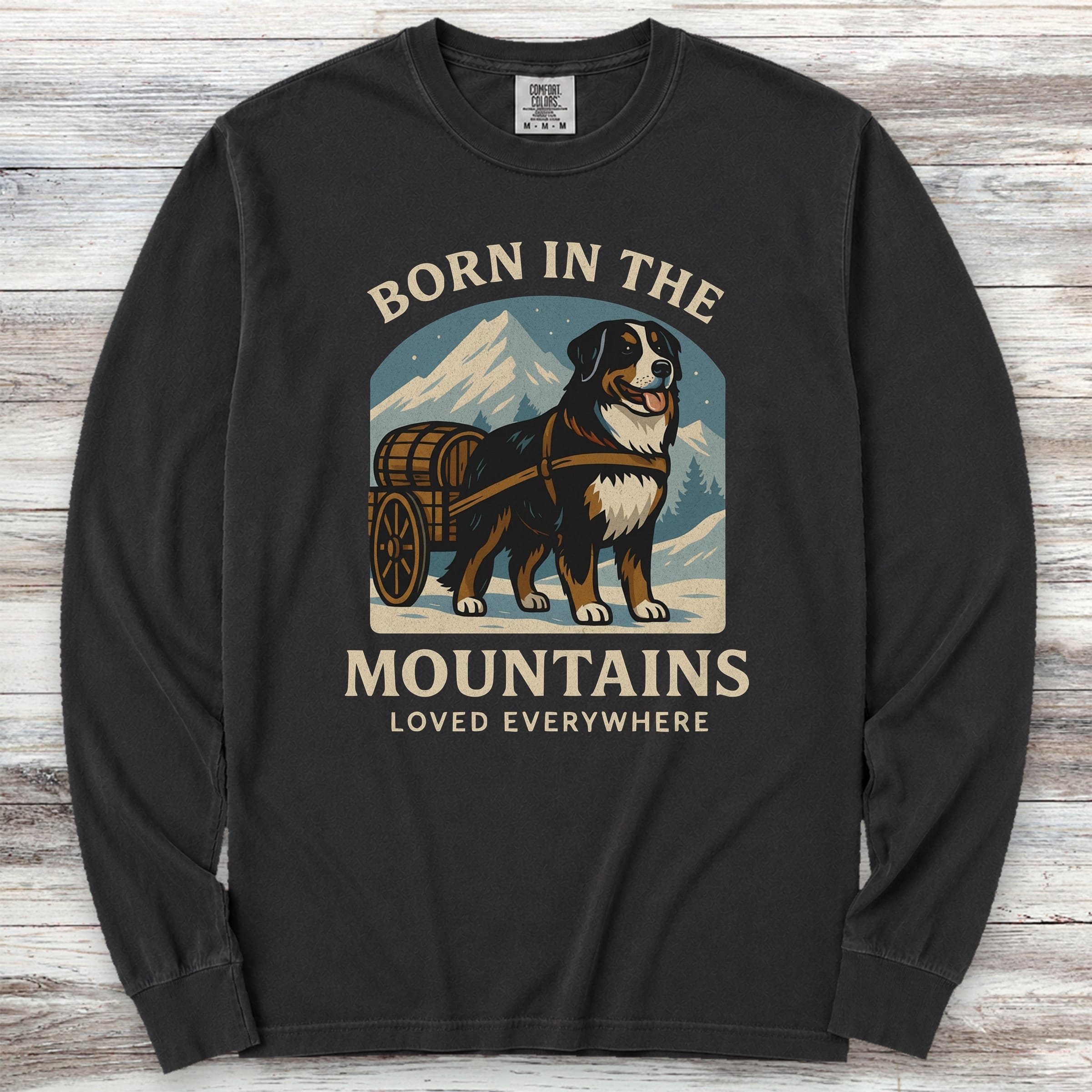 Bernese Mountain Dog Born Long Sleeve Tee - Black