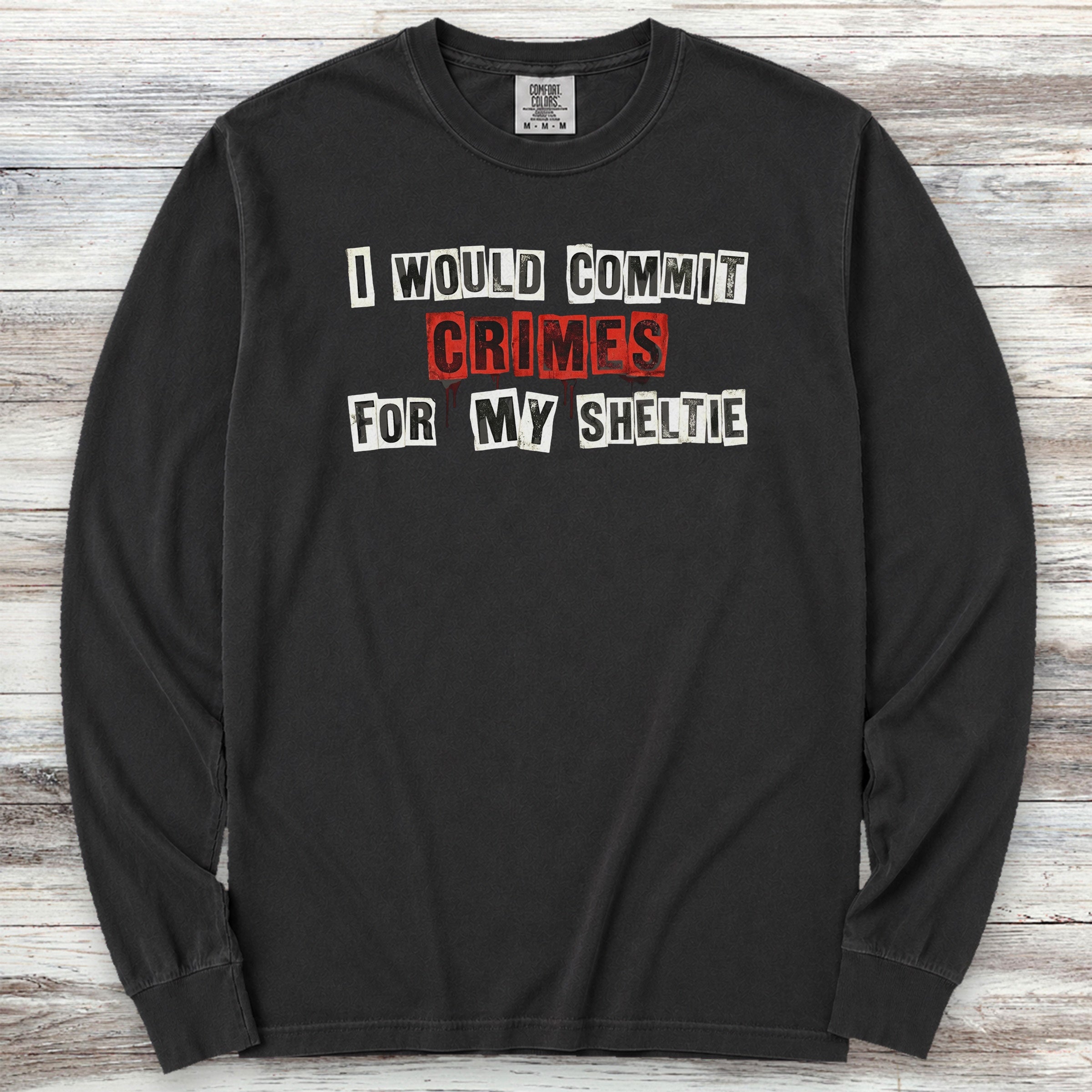 Shetland Sheepdog Crimes Long Sleeve Tee - Black