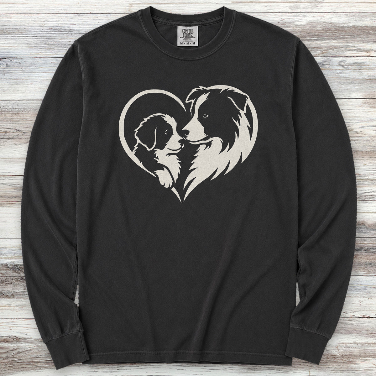 Border Collie Heart Bond Long Sleeve Tee - Black