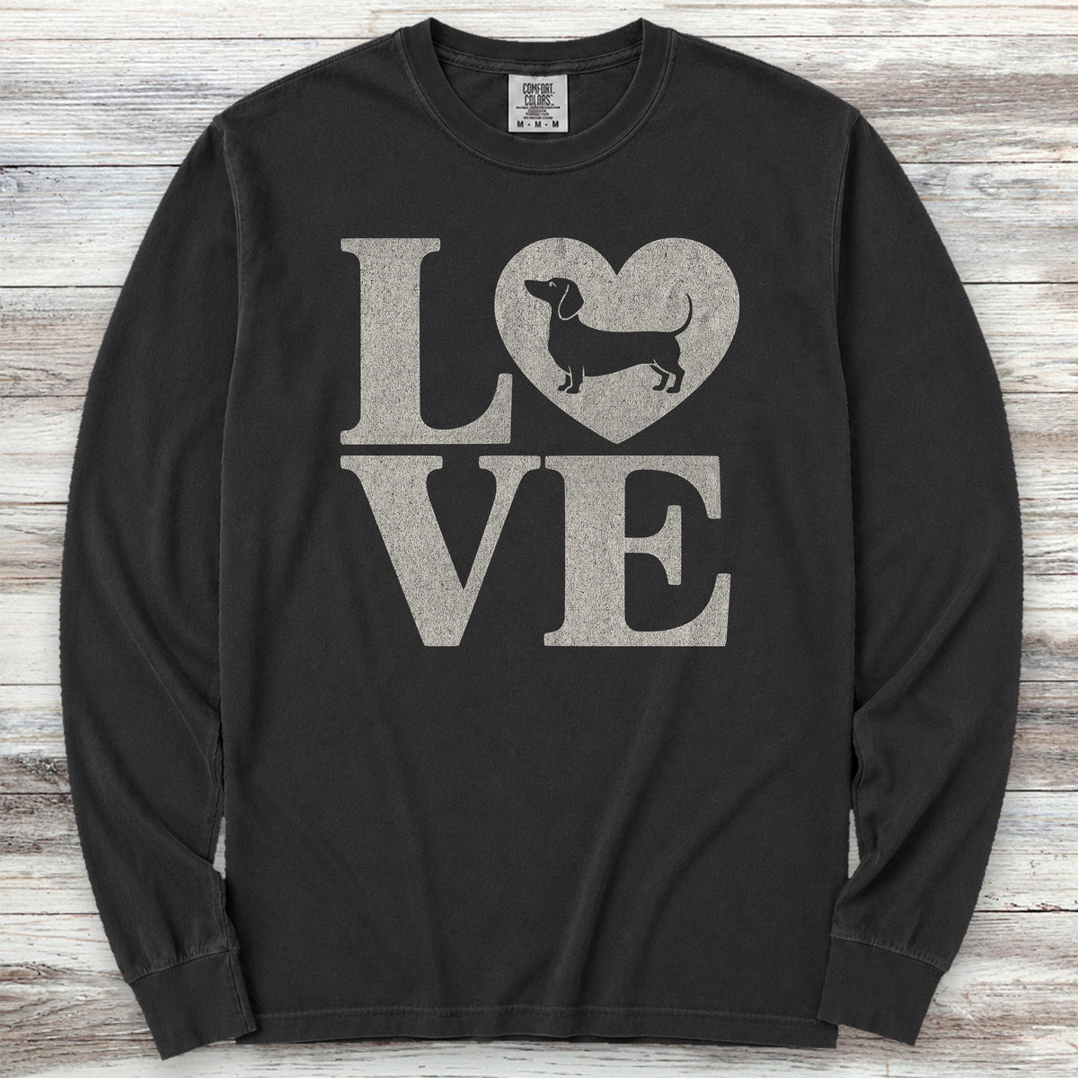 Dachshund Heart Long Sleeve Tee - Black