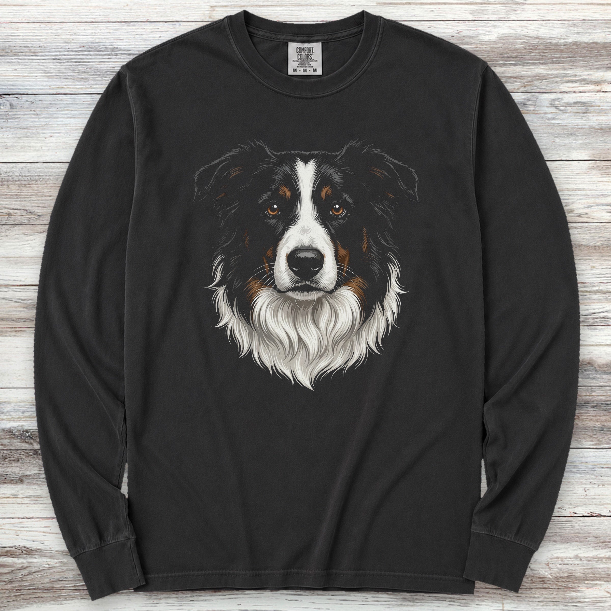 Border Collie Studio Portrait Long Sleeve Tee - Black