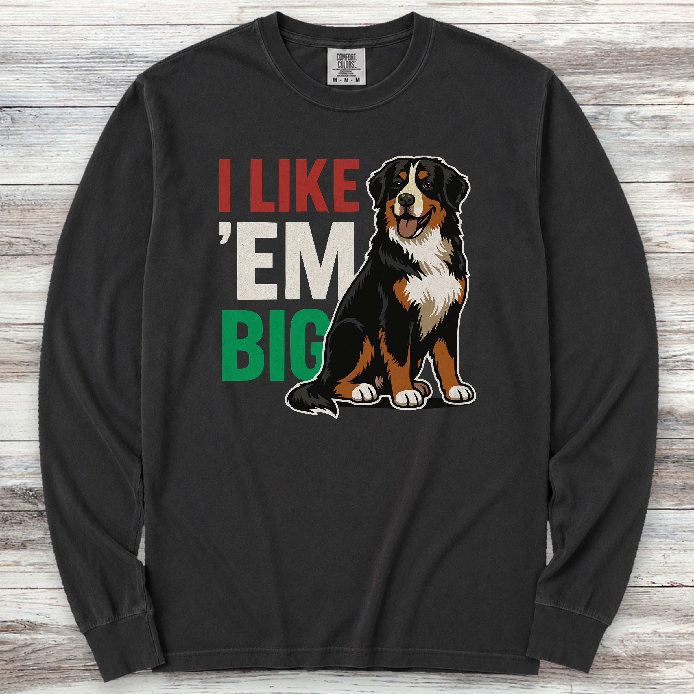 Bernese Mountain Dog Big Long Sleeve Tee - Black