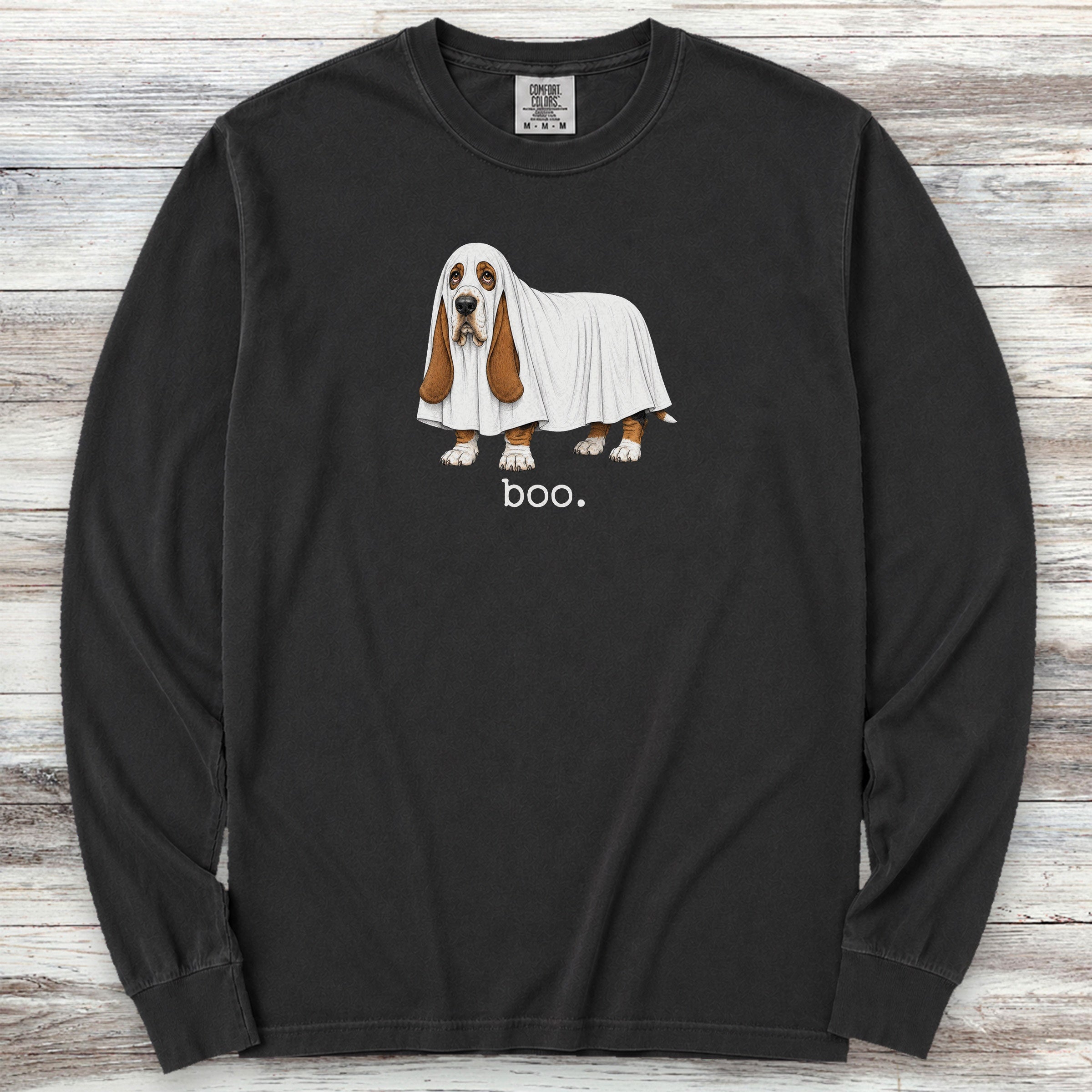 Basset Hound Boo Long Sleeve Tee - Black