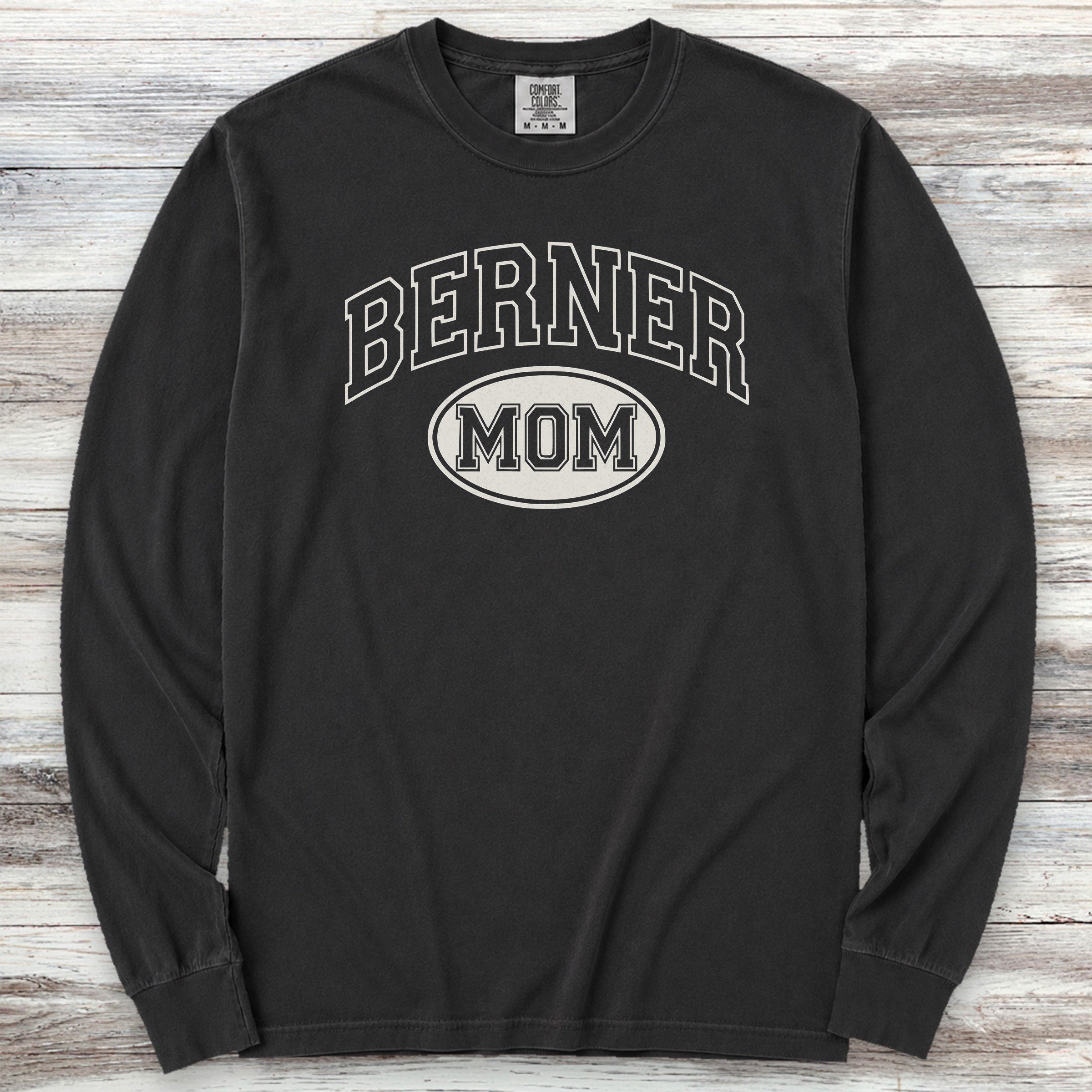 Bernese Mountain Dog University Mom Long Sleeve Tee - Black