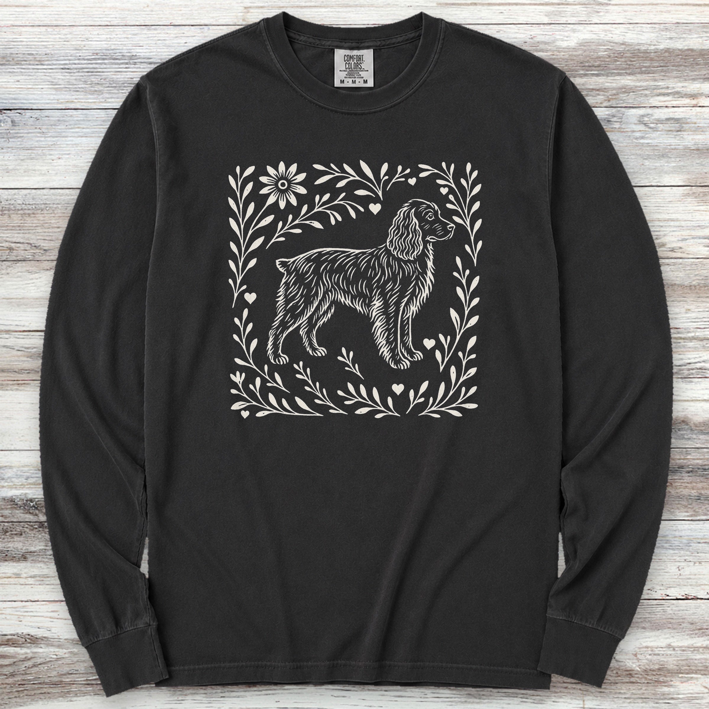 Boykin Spaniel Linocut Long Sleeve Tee - Black