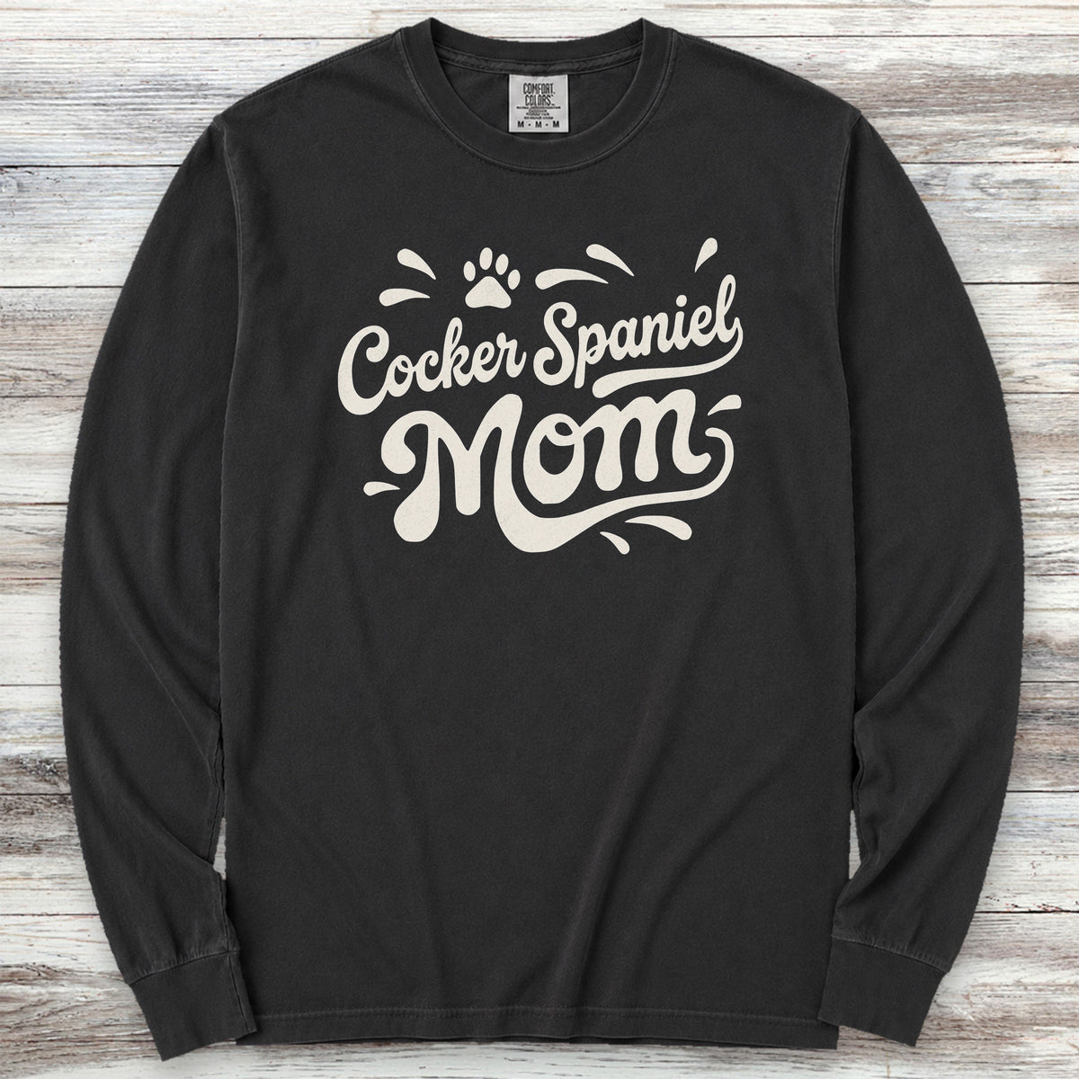 Cocker Spaniel Groovy Mom Long Sleeve Tee - Black