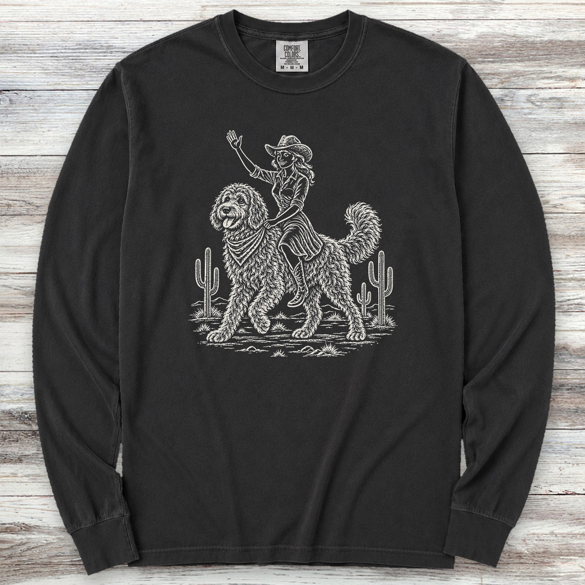 Doodle Cowgirl Long Sleeve Tee - Black