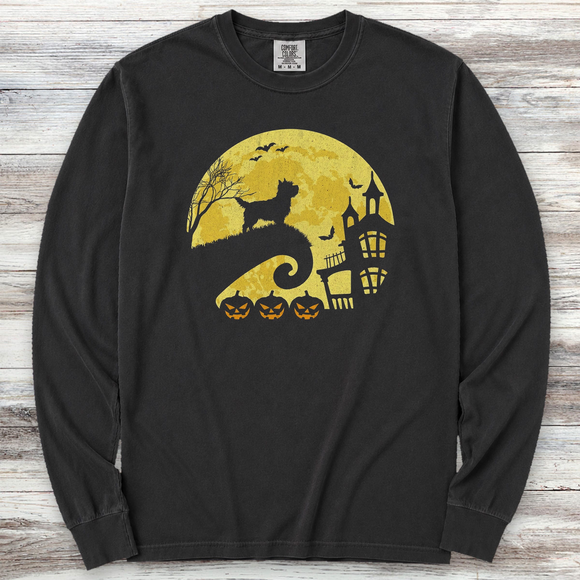 Cairn Terrier Halloween Moon Long Sleeve Tee - Black