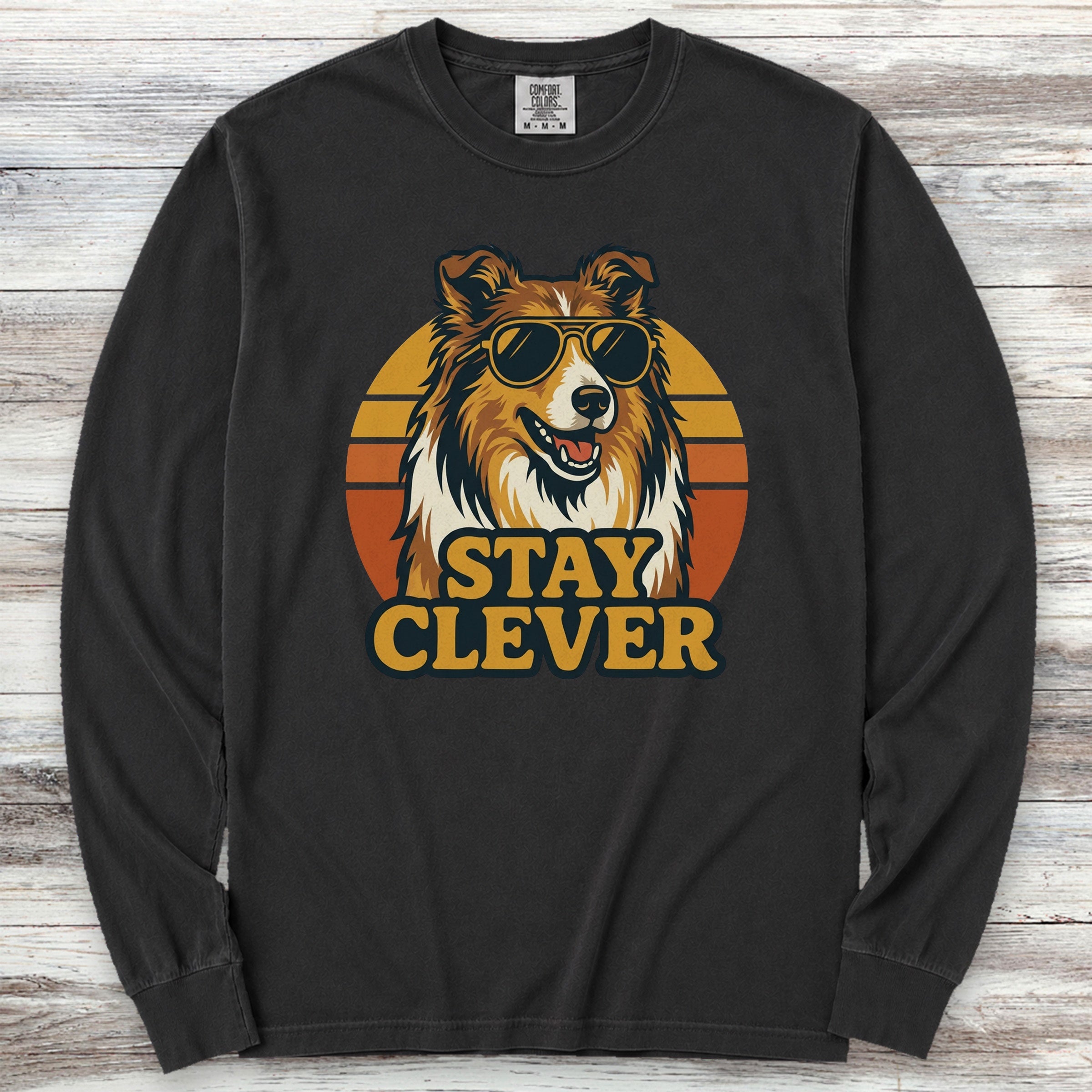 Rough Collie Stay Clever Long Sleeve Tee - Black