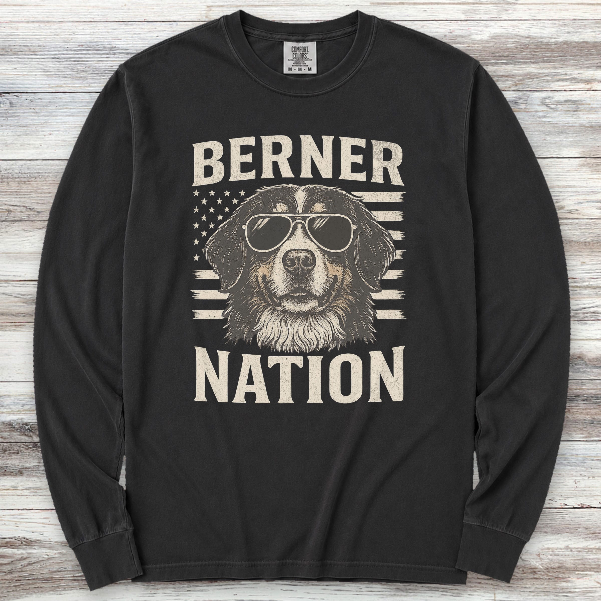 Bernese Mountain Dog Nation Long Sleeve Tee - Black