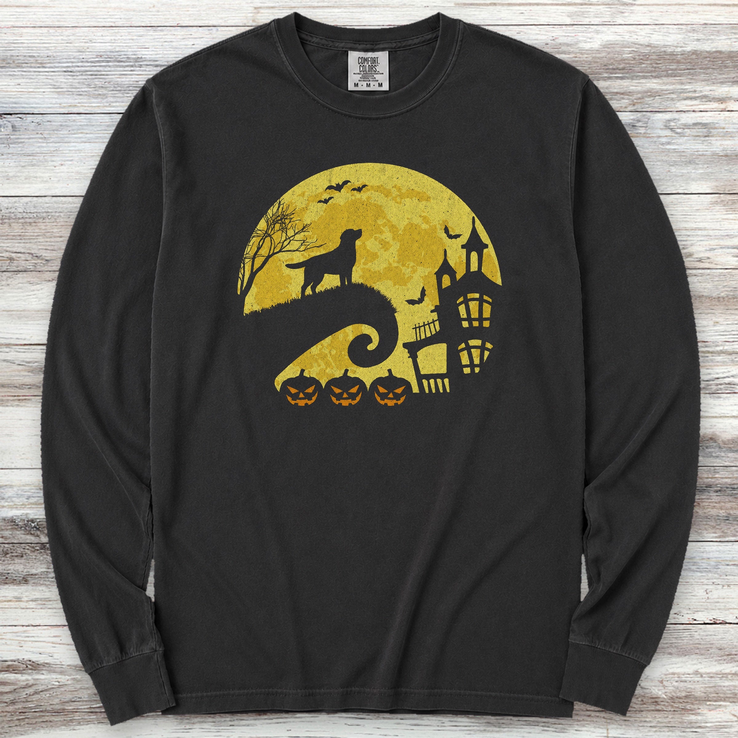 Labrador Retriever Halloween Moon Long Sleeve Tee - Black