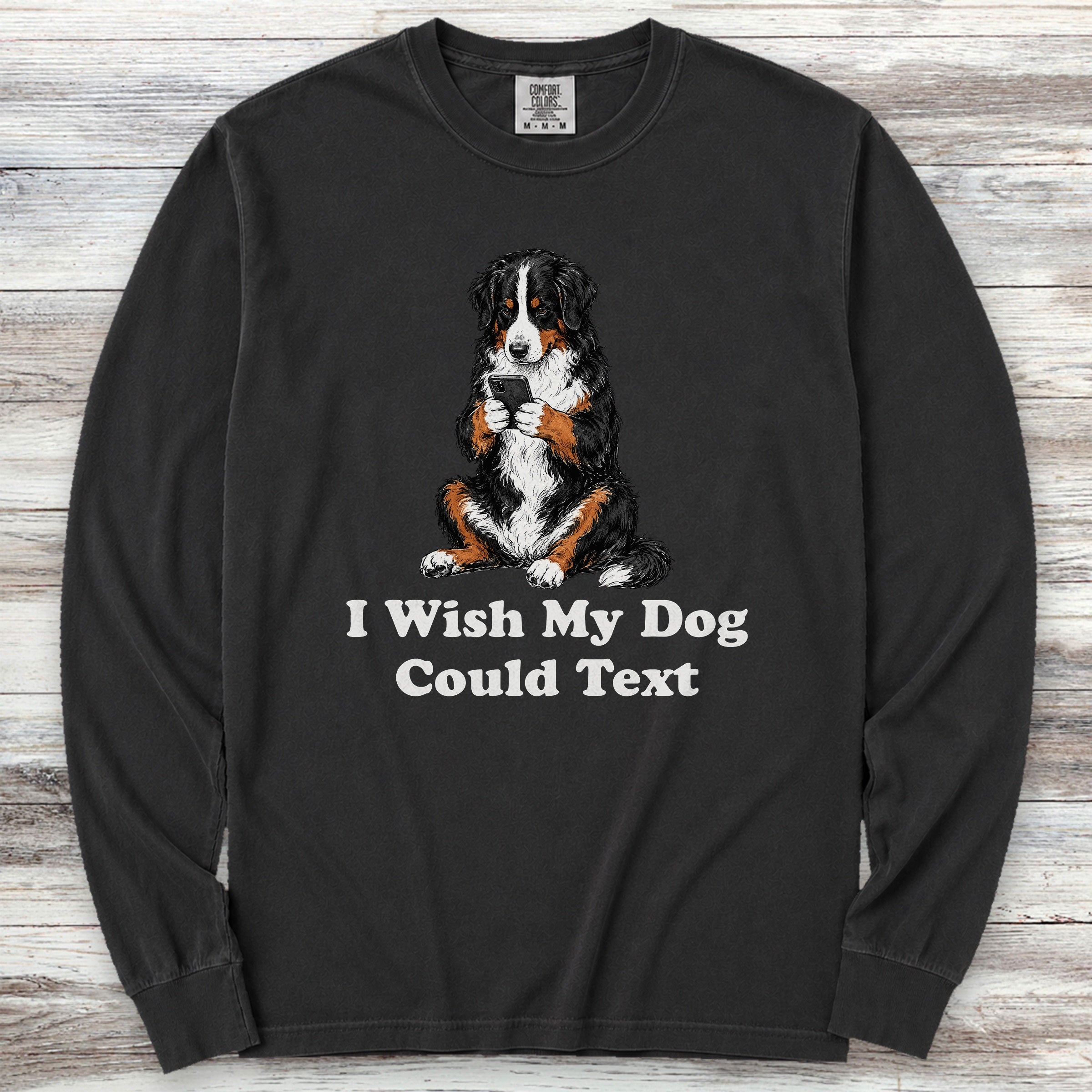Bernese Mountain Dog Text Long Sleeve Tee - Black