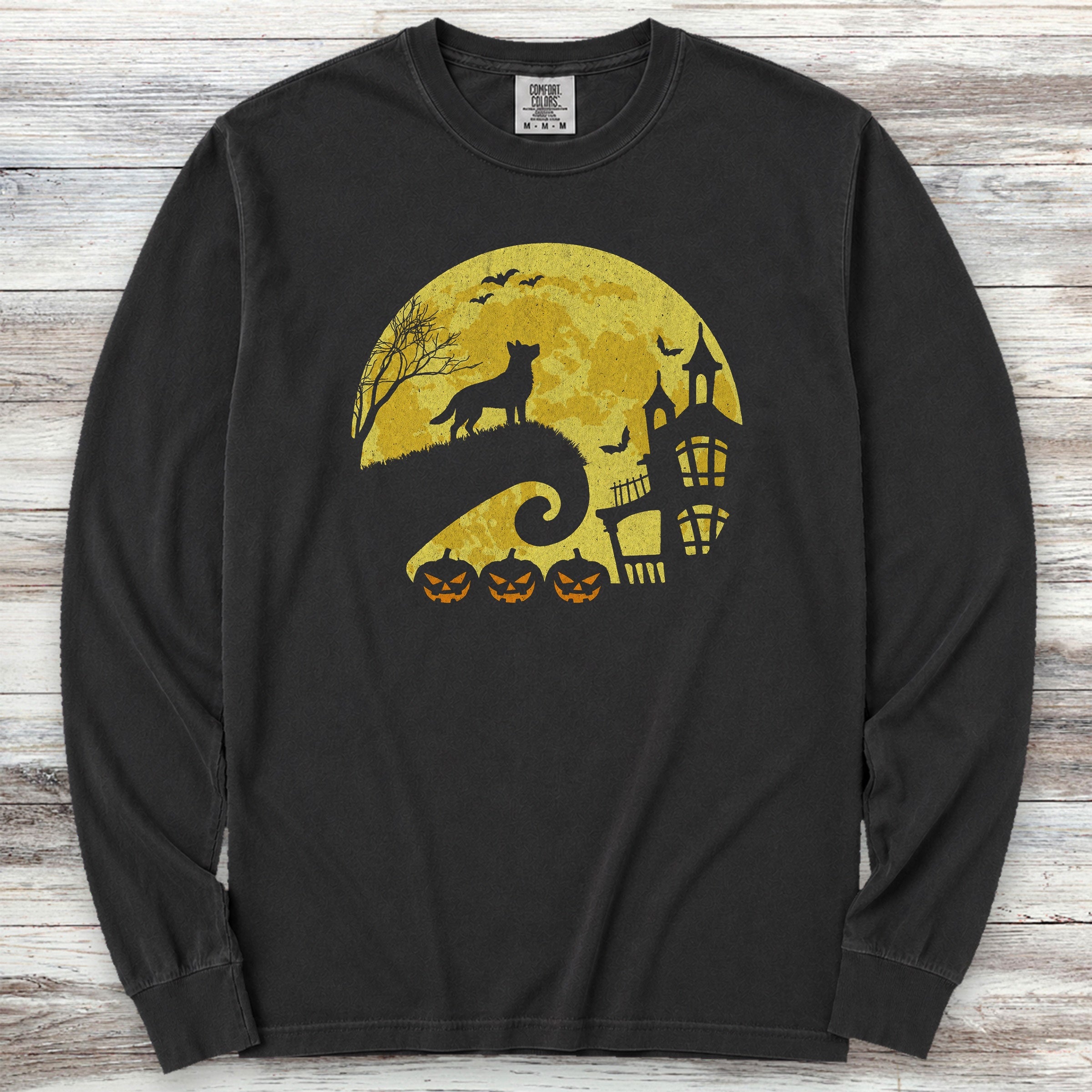 Australian Shepherd Halloween Moon Long Sleeve Tee - Black
