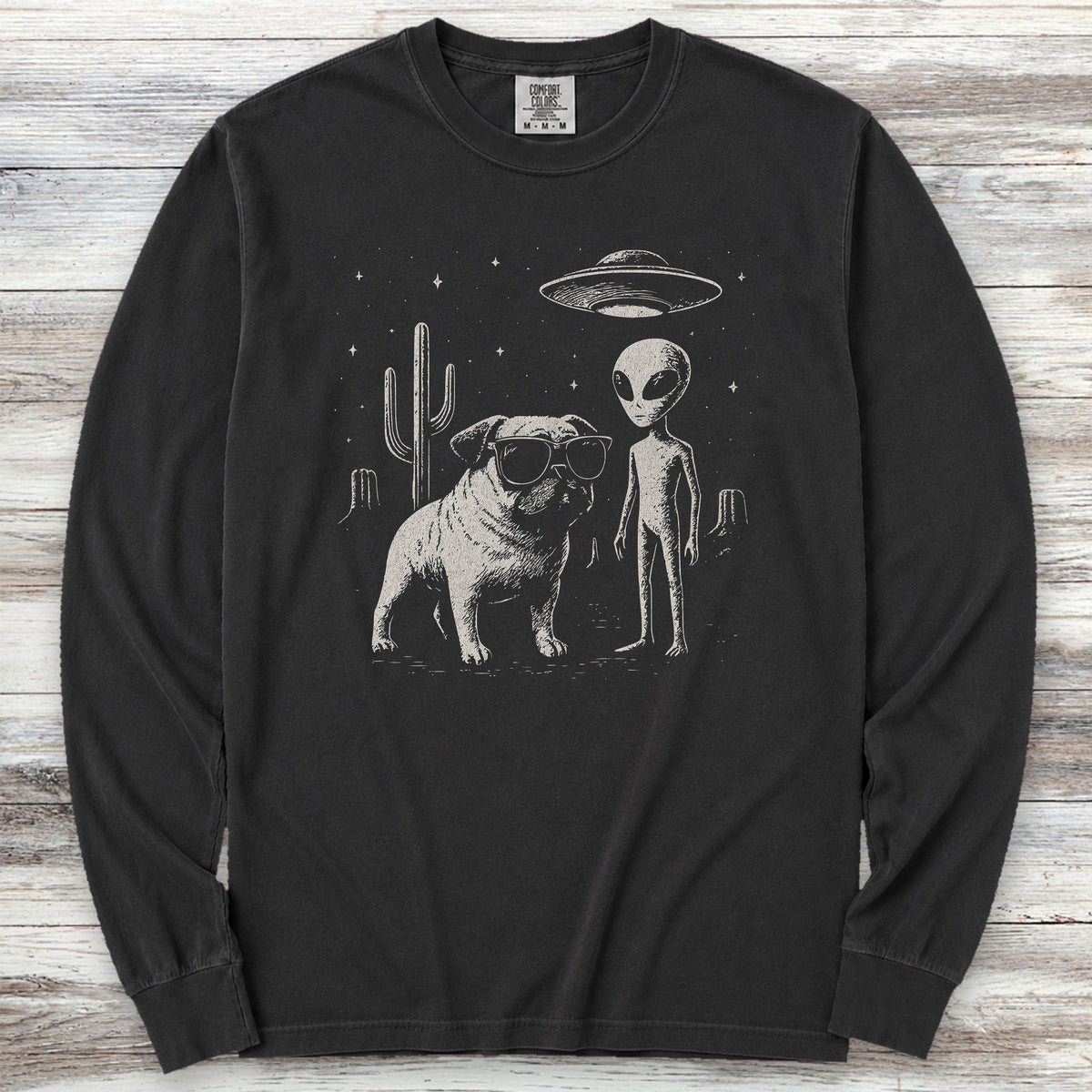 Pug Alien Encounter Long Sleeve Tee - Black