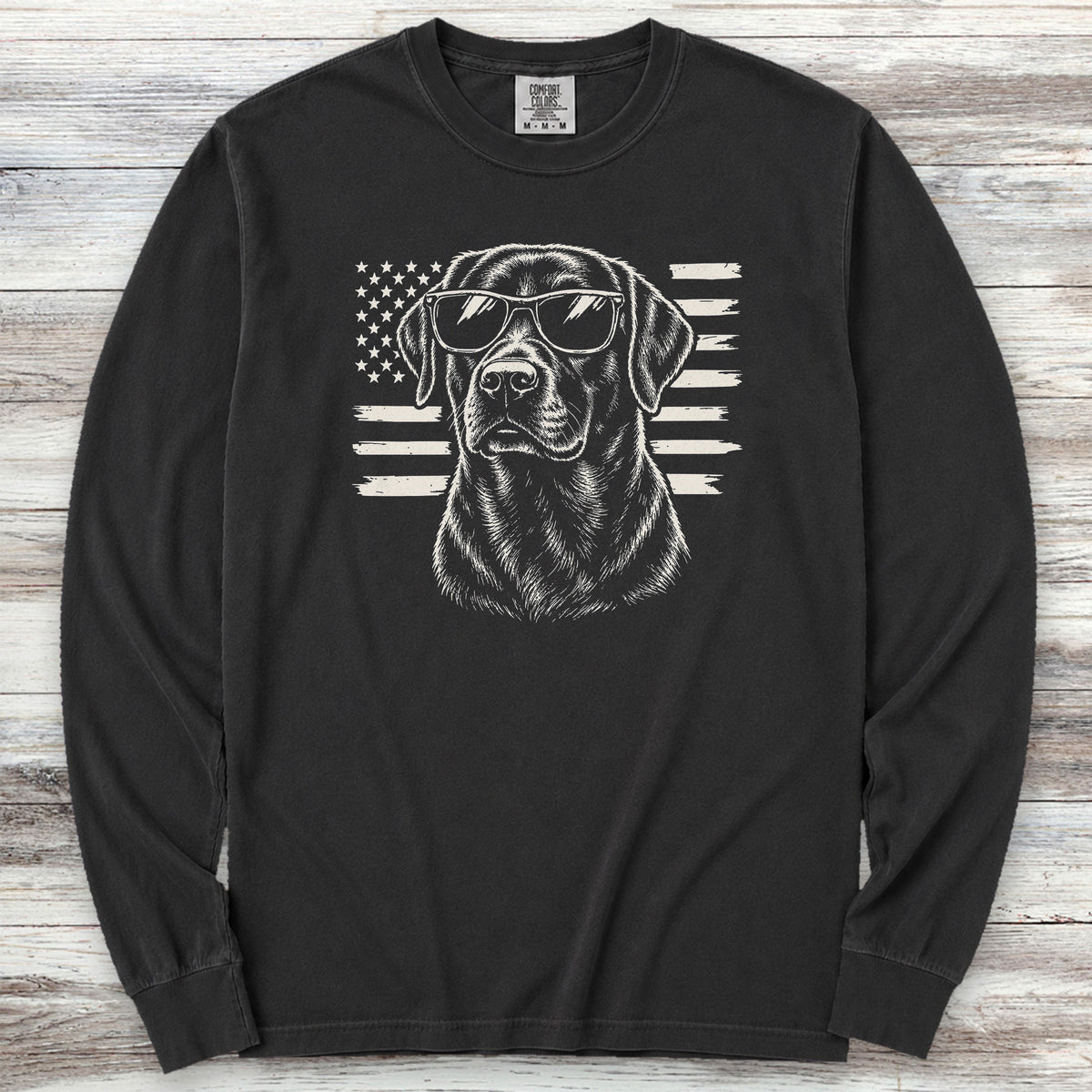Labrador Retriever Black Flag Long Sleeve Tee - Black