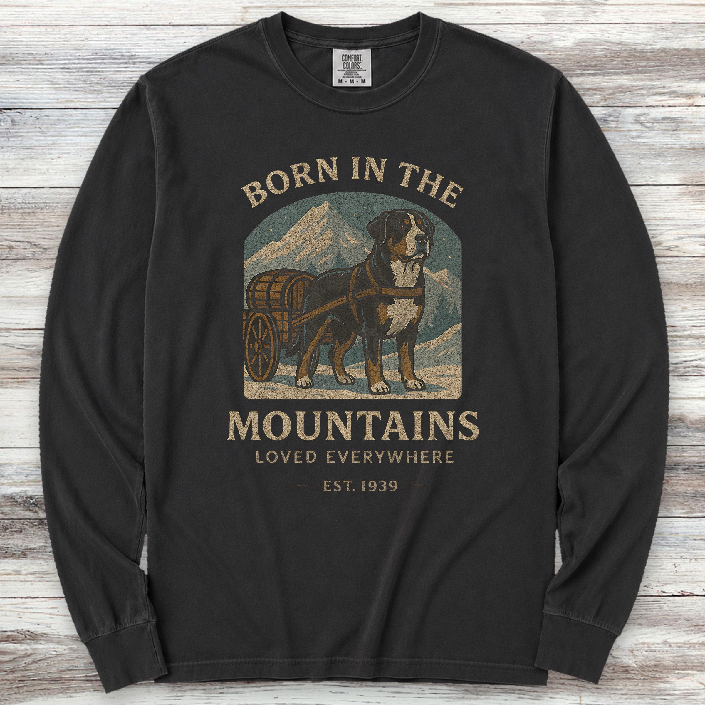 Swiss Mountain Dog Born Long Sleeve Tee - Black