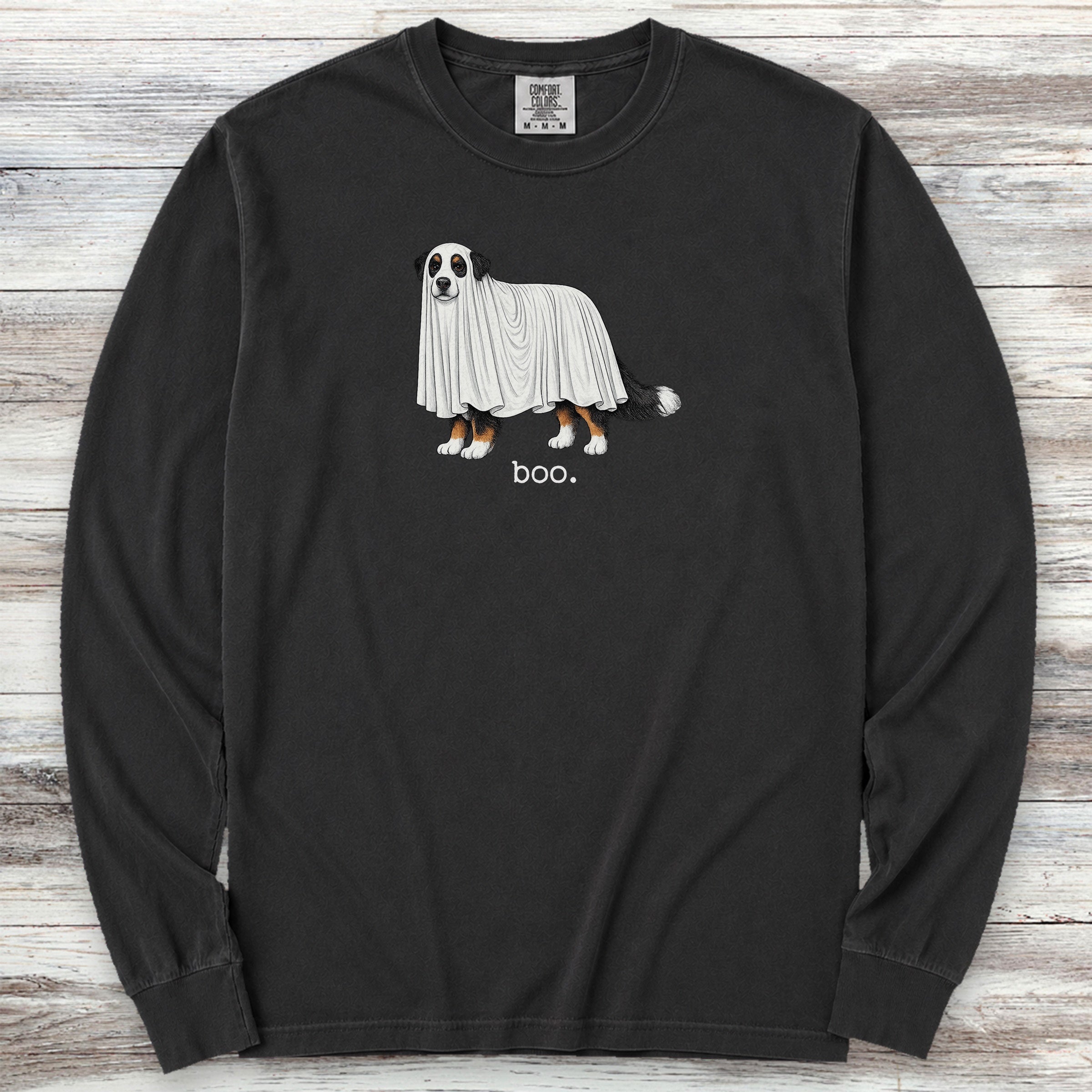 Bernese Mountain Dog Boo Long Sleeve Tee - Black