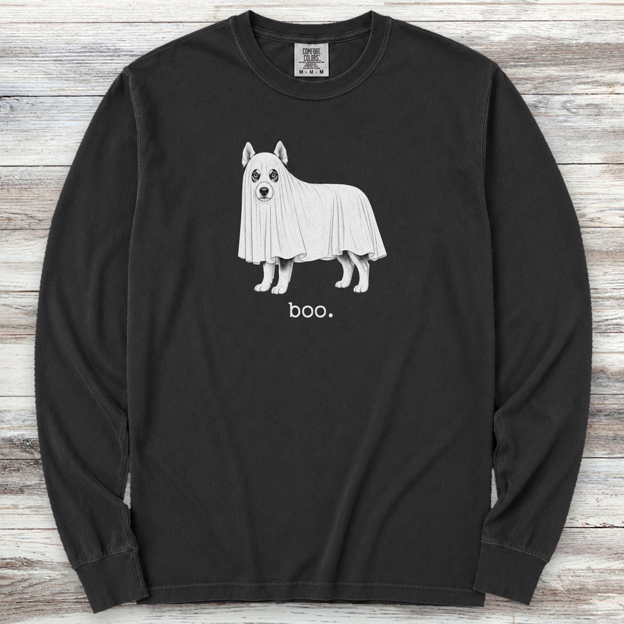 Siberian Husky Boo Long Sleeve Tee - Black