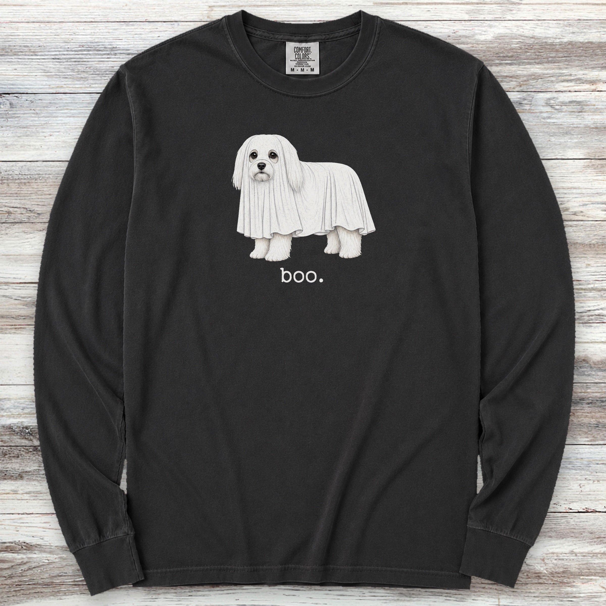 Maltese Boo Long Sleeve Tee - Black