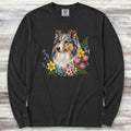 Shetland Sheepdog Blue Merle Spring Portrait Long Sleeve Tee - Black