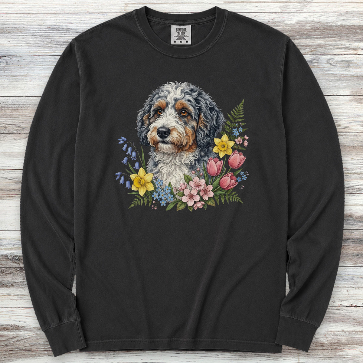 Aussiedoodle Spring Portrait Long Sleeve Tee - Black