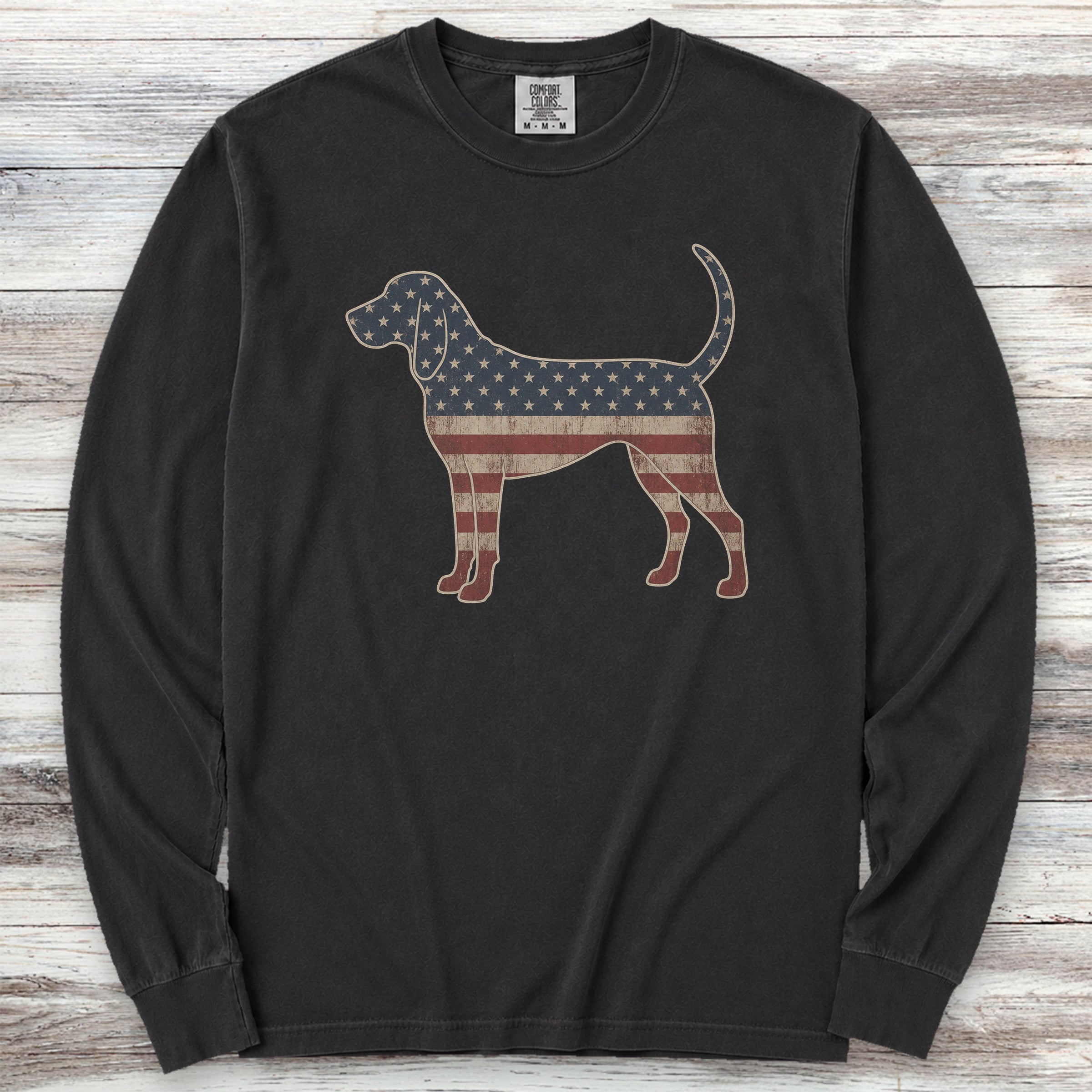 Coonhound Vintage USA Long Sleeve Tee - Black
