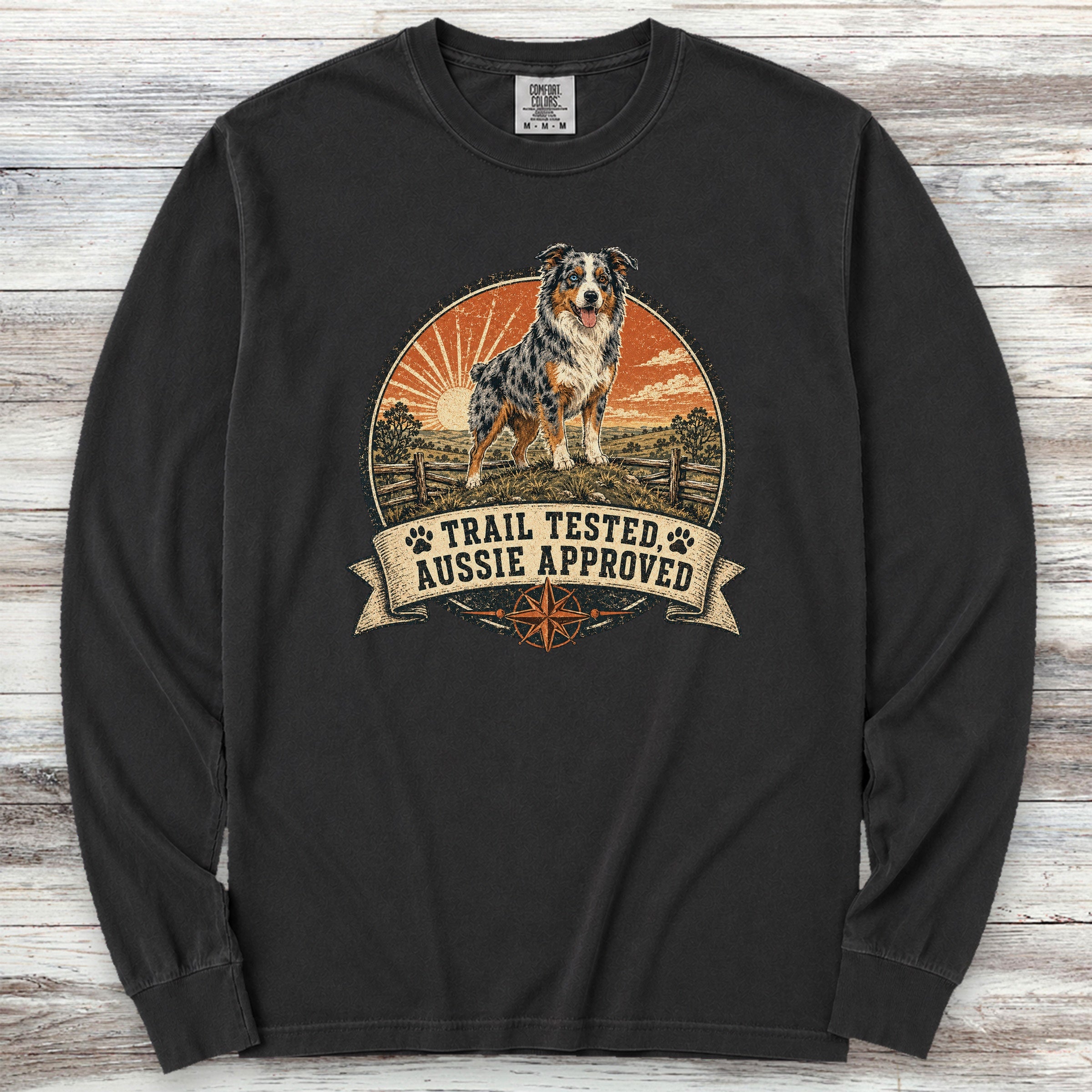 Australian Shepherd Tested Long Sleeve Tee - Black