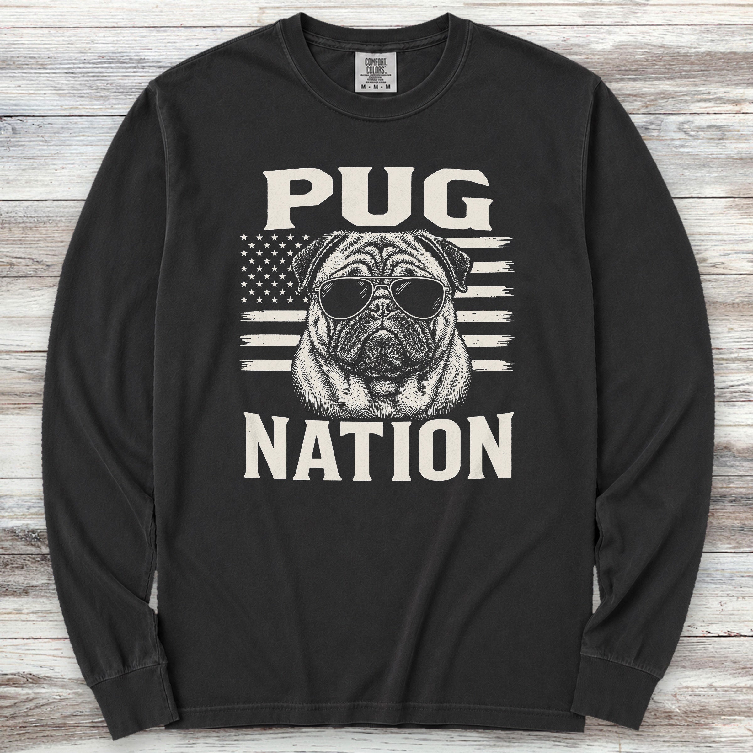 Pug Nation Long Sleeve Tee - Black