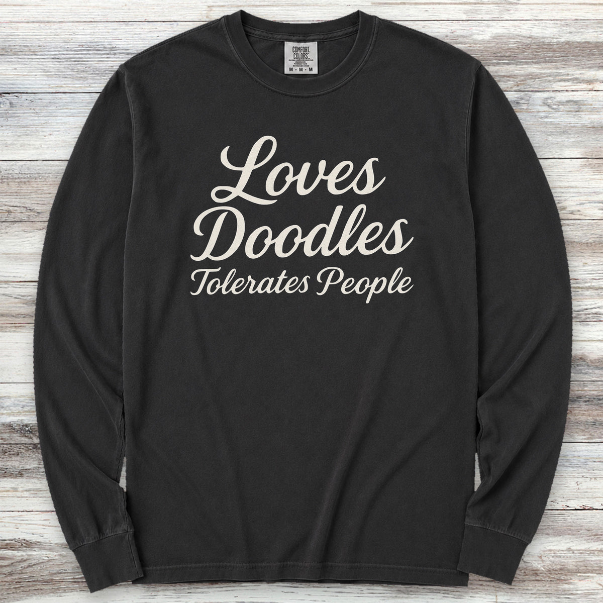 Doodle Tolerates People Long Sleeve Tee - Black