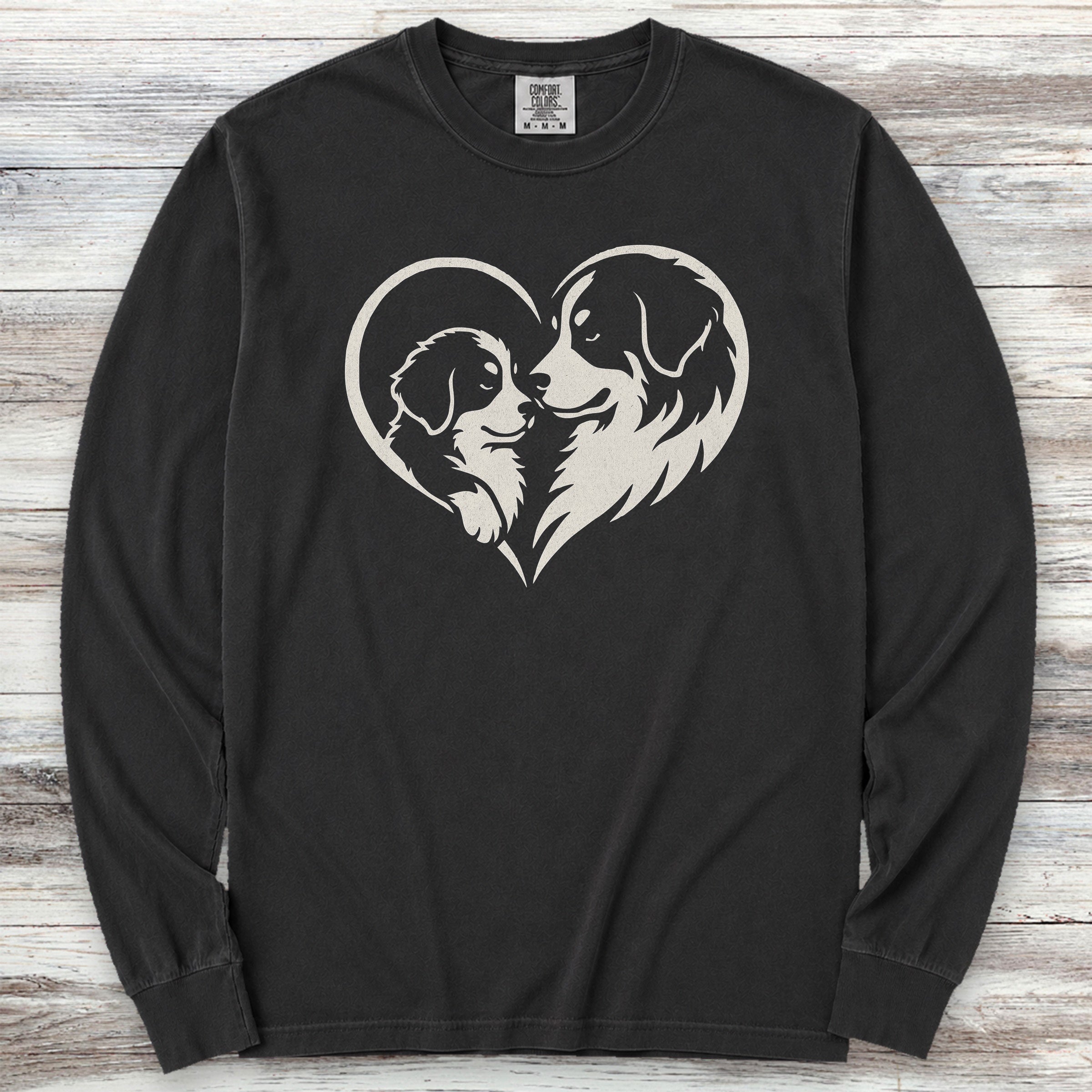 Bernese Mountain Dog Heart Bond Long Sleeve Tee - Black