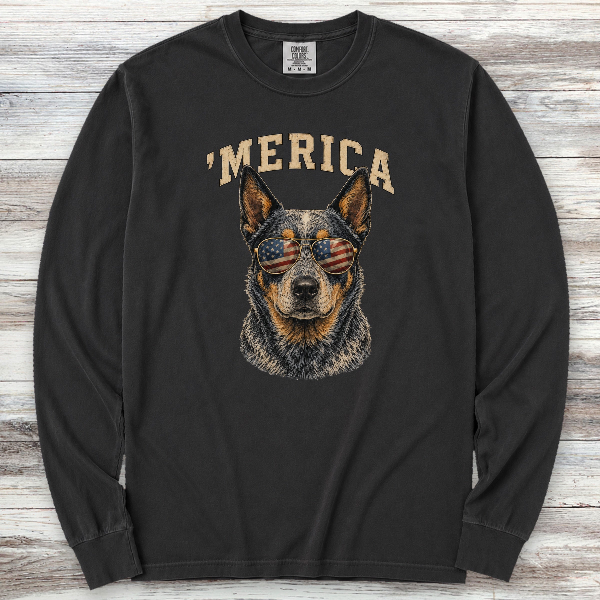 Australian Cattle Dog Blue 'Merica Long Sleeve Tee - Black
