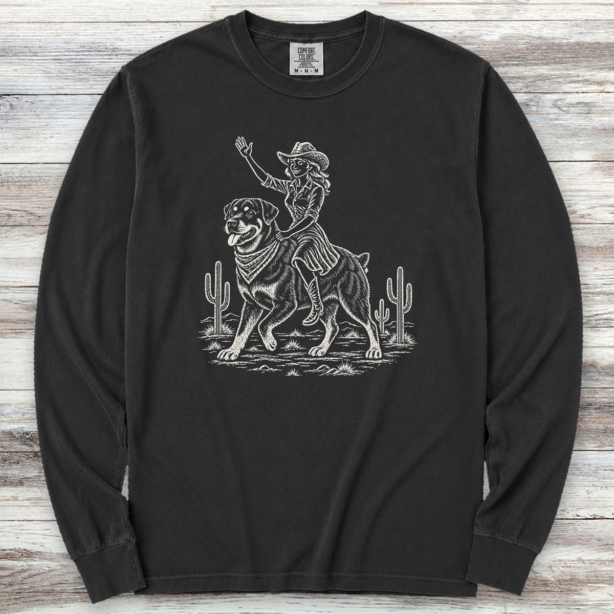Rottweiler Cowgirl Long Sleeve Tee - Black
