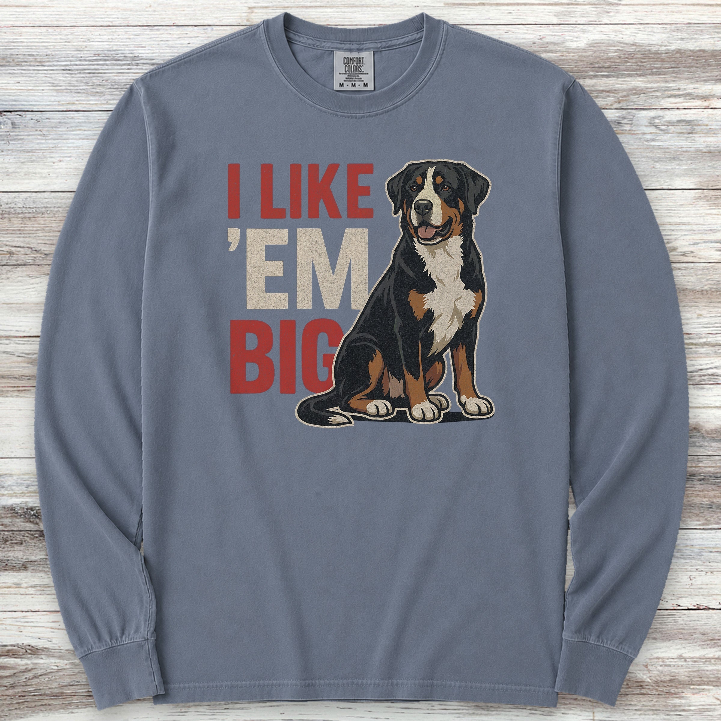 Swiss Mountain Dog Big Long Sleeve Tee - Blue Jean