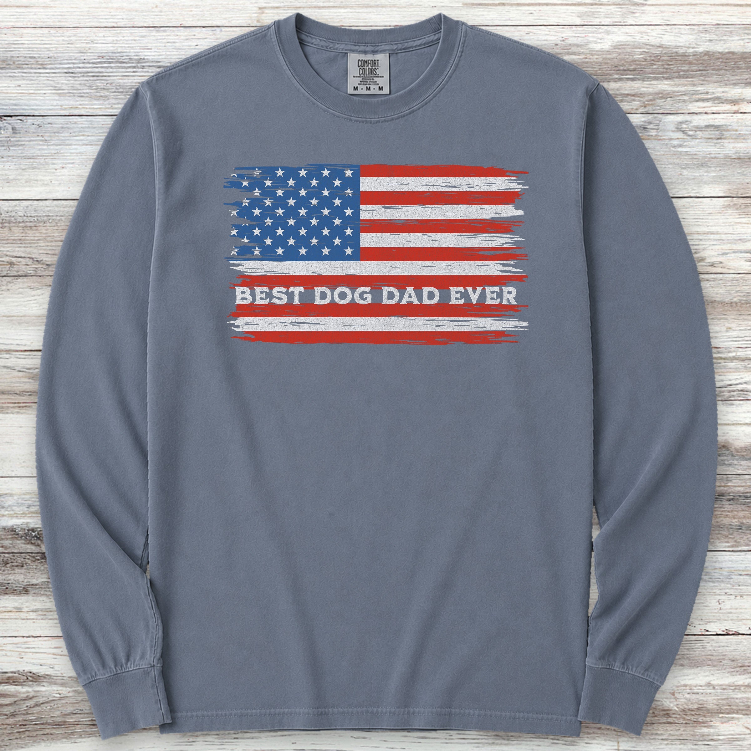 Best Dog Dad Flag Long Sleeve Tee - Blue Jean