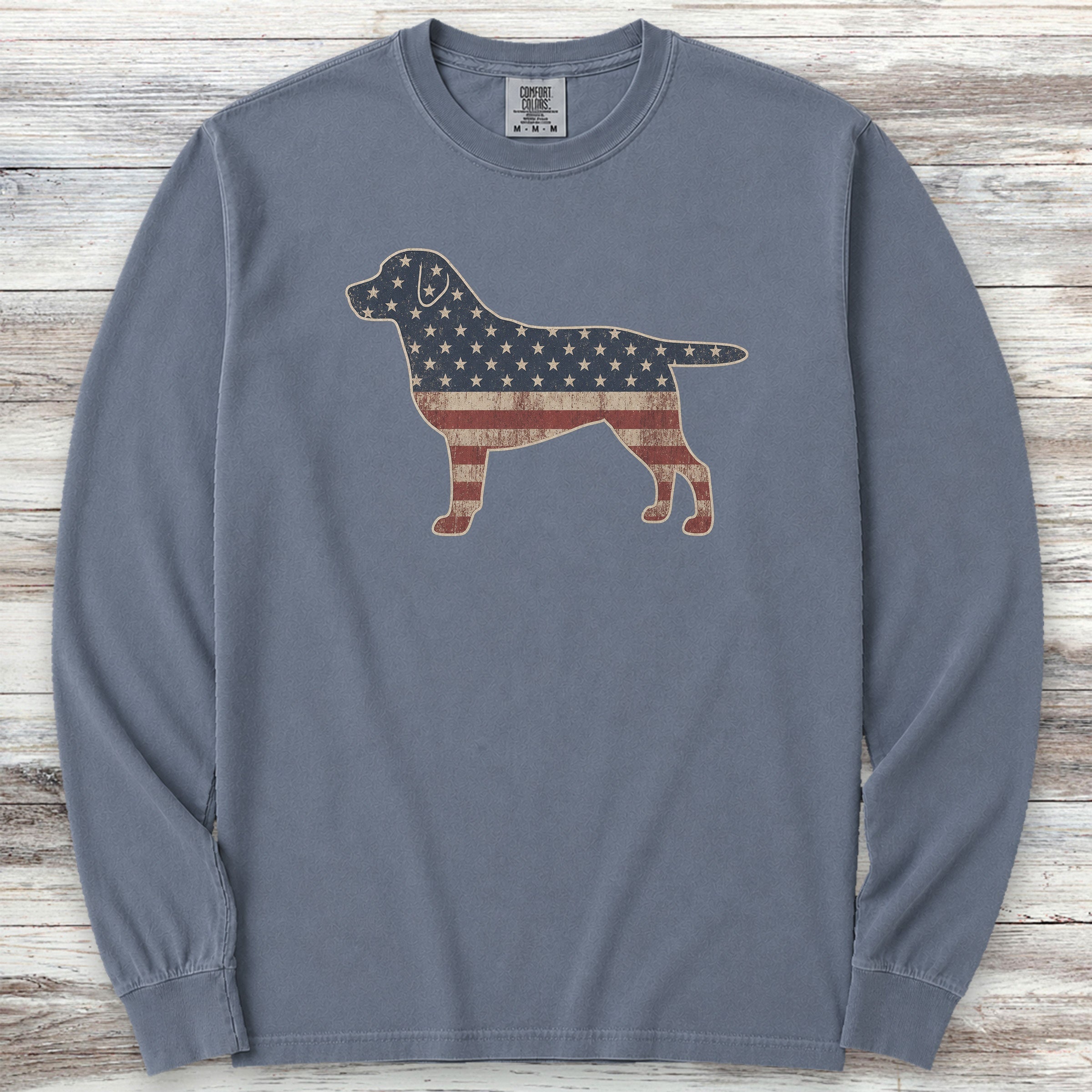 Labrador Retriever Vintage USA Long Sleeve Tee - Blue Jean