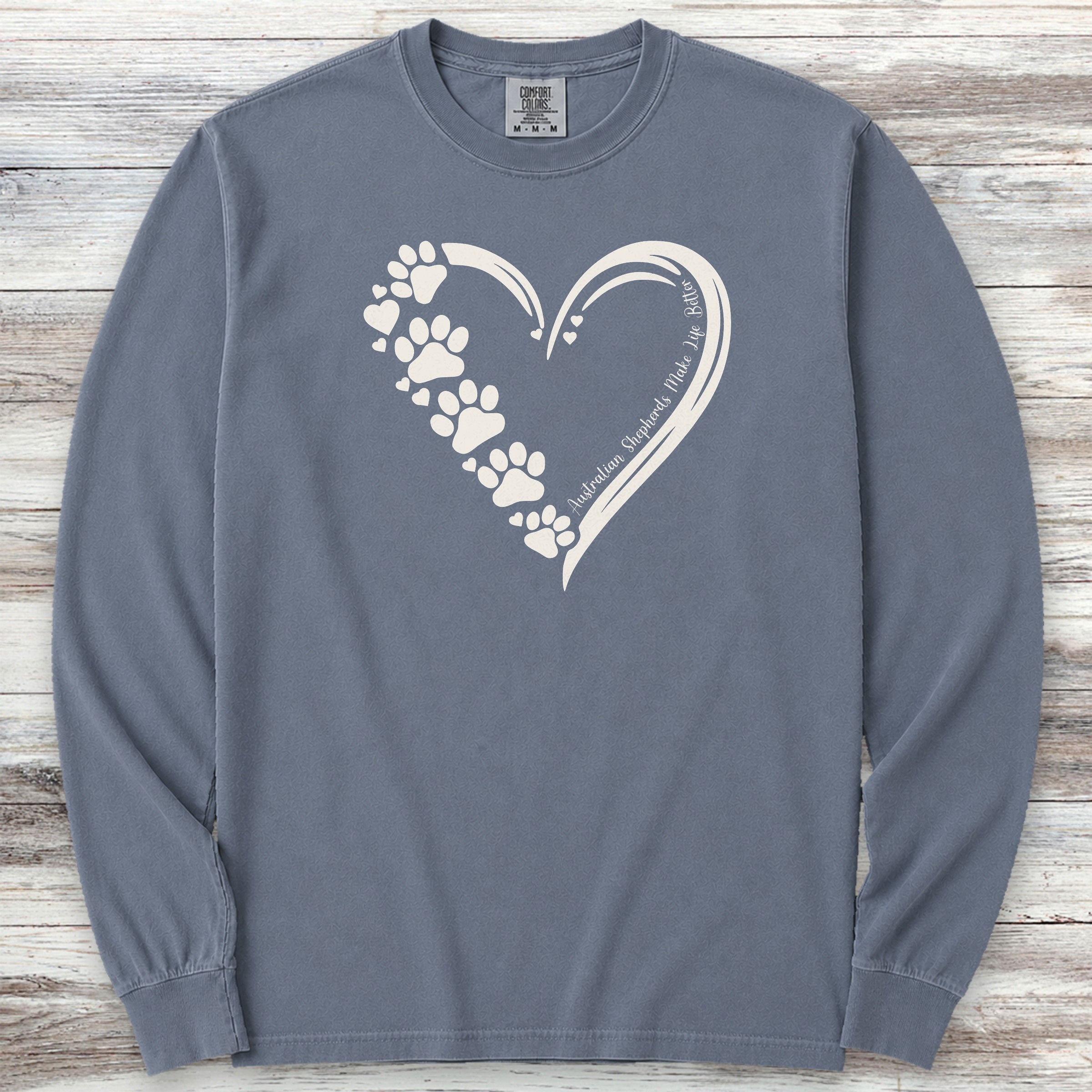 Australian Shepherd Loyal Heart Long Sleeve Tee - Blue Jean