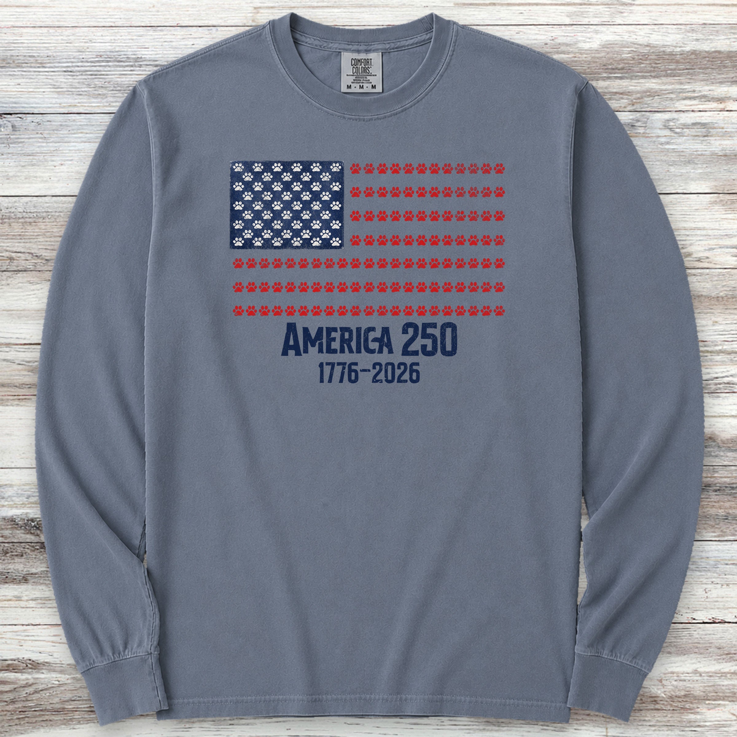 Vintage Red White & Paws 250 Long Sleeve Tee - Blue Jean