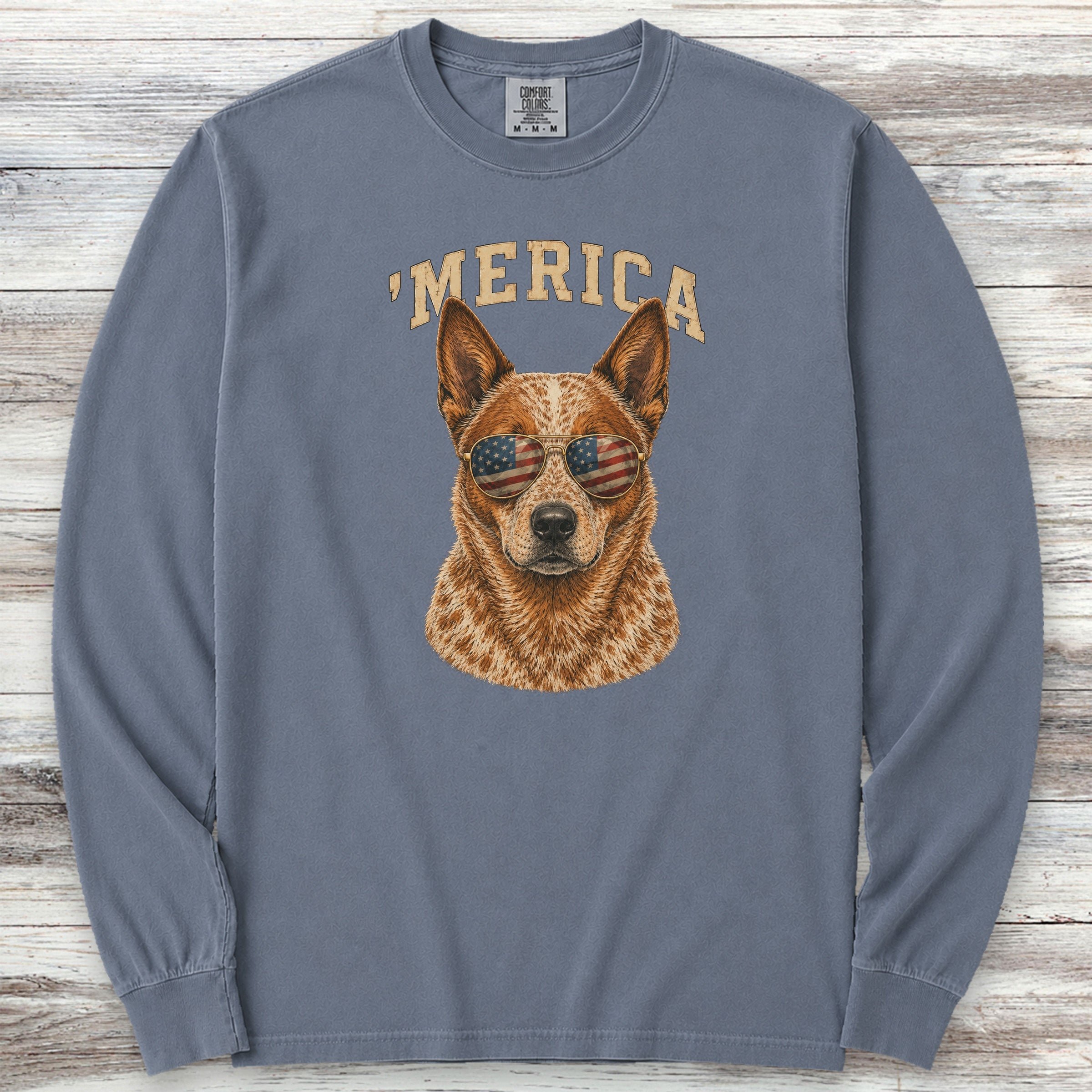 Australian Cattle Dog Red 'Merica Long Sleeve Tee - Blue Jean